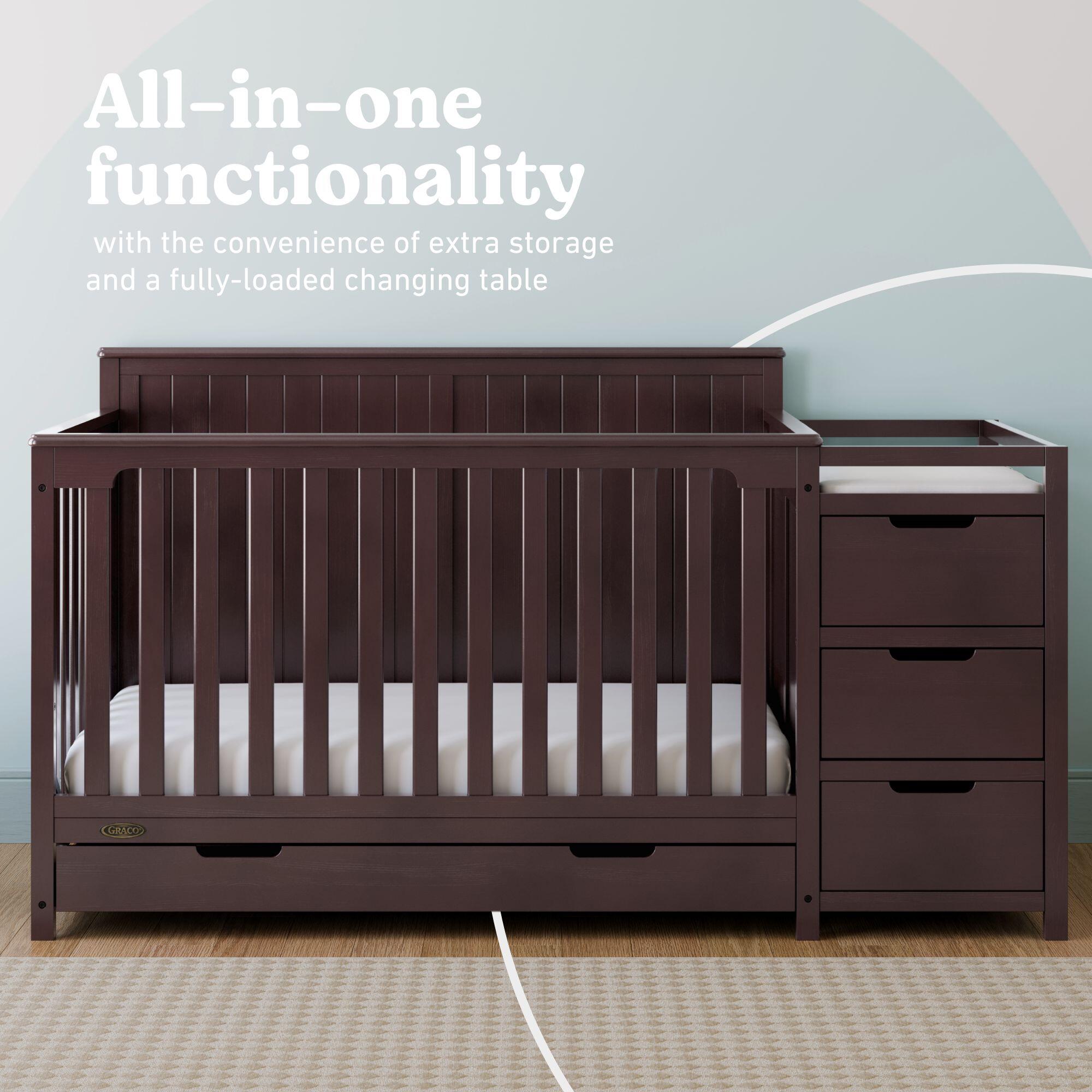 Graco Hadley 5-in-1 Convertible Crib and Changer, Espresso, large