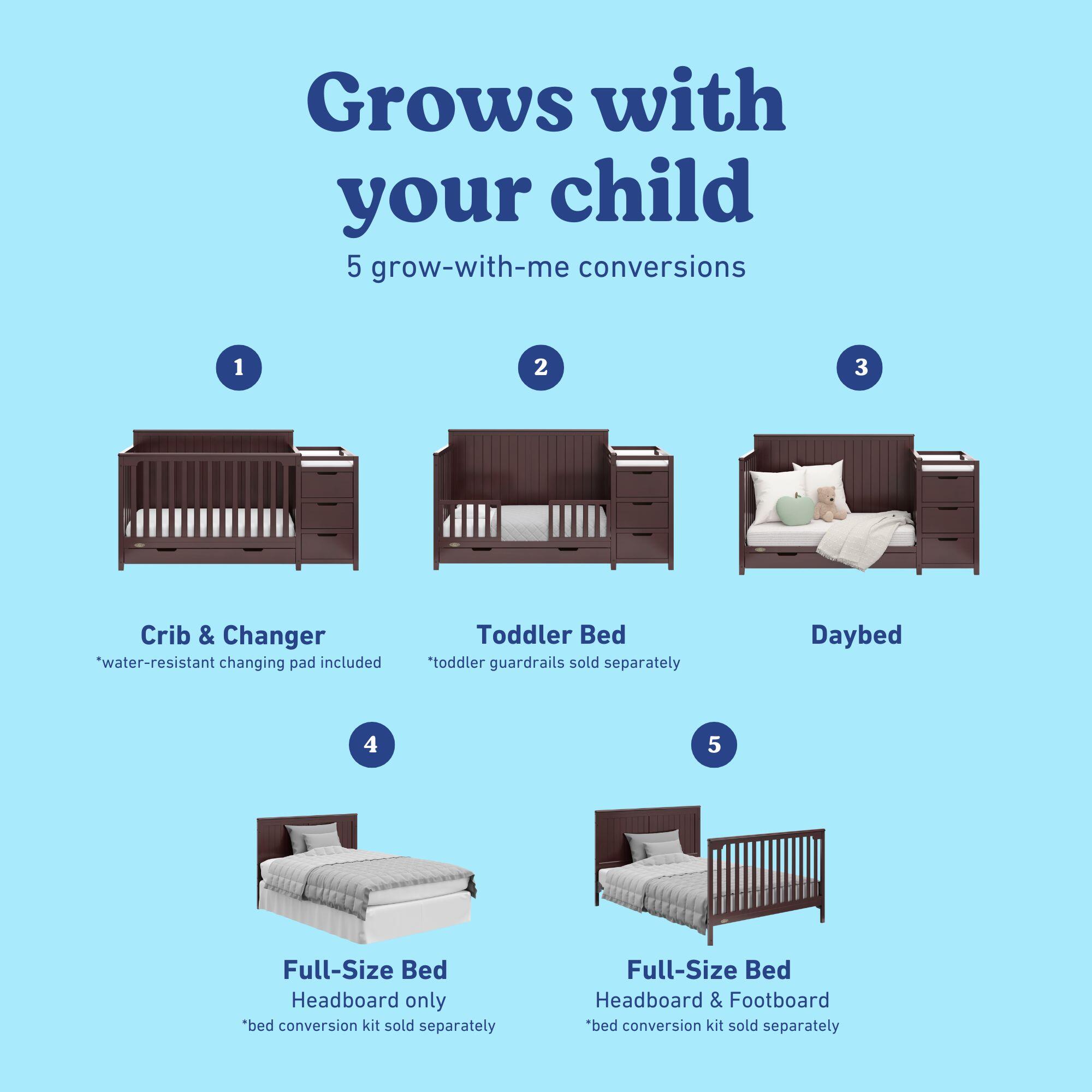 Graco Hadley 5-in-1 Convertible Crib and Changer, Espresso, large