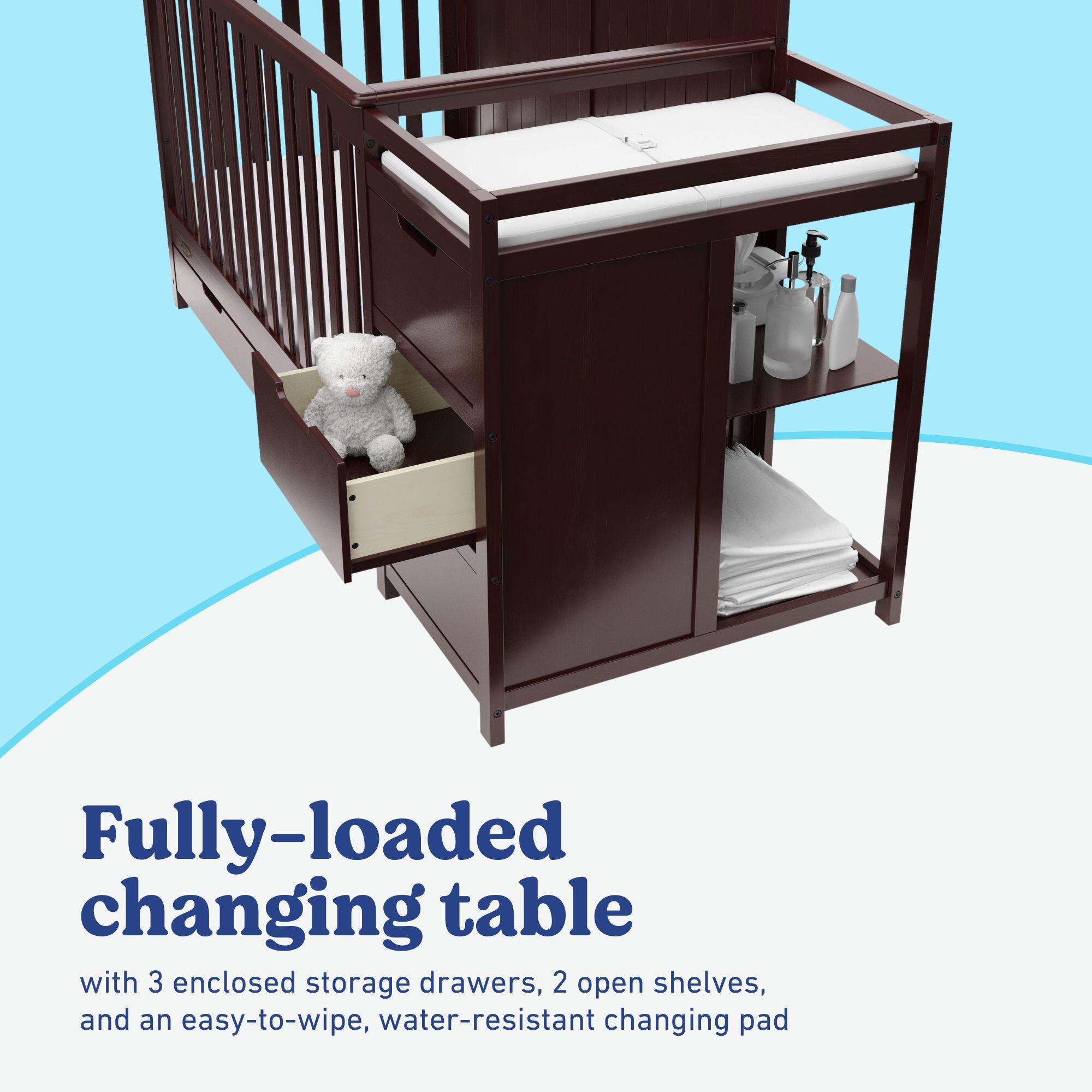Graco Hadley 5-in-1 Convertible Crib and Changer, Espresso, large