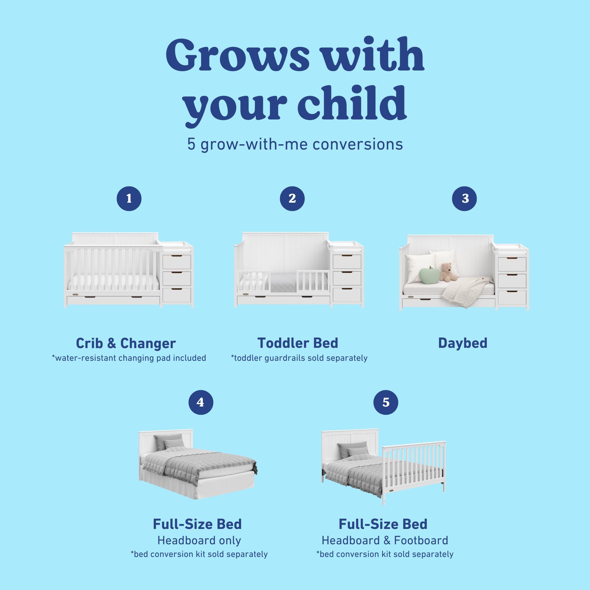 Graco Hadley 5-in-1 Convertible Crib and Changer, White, large