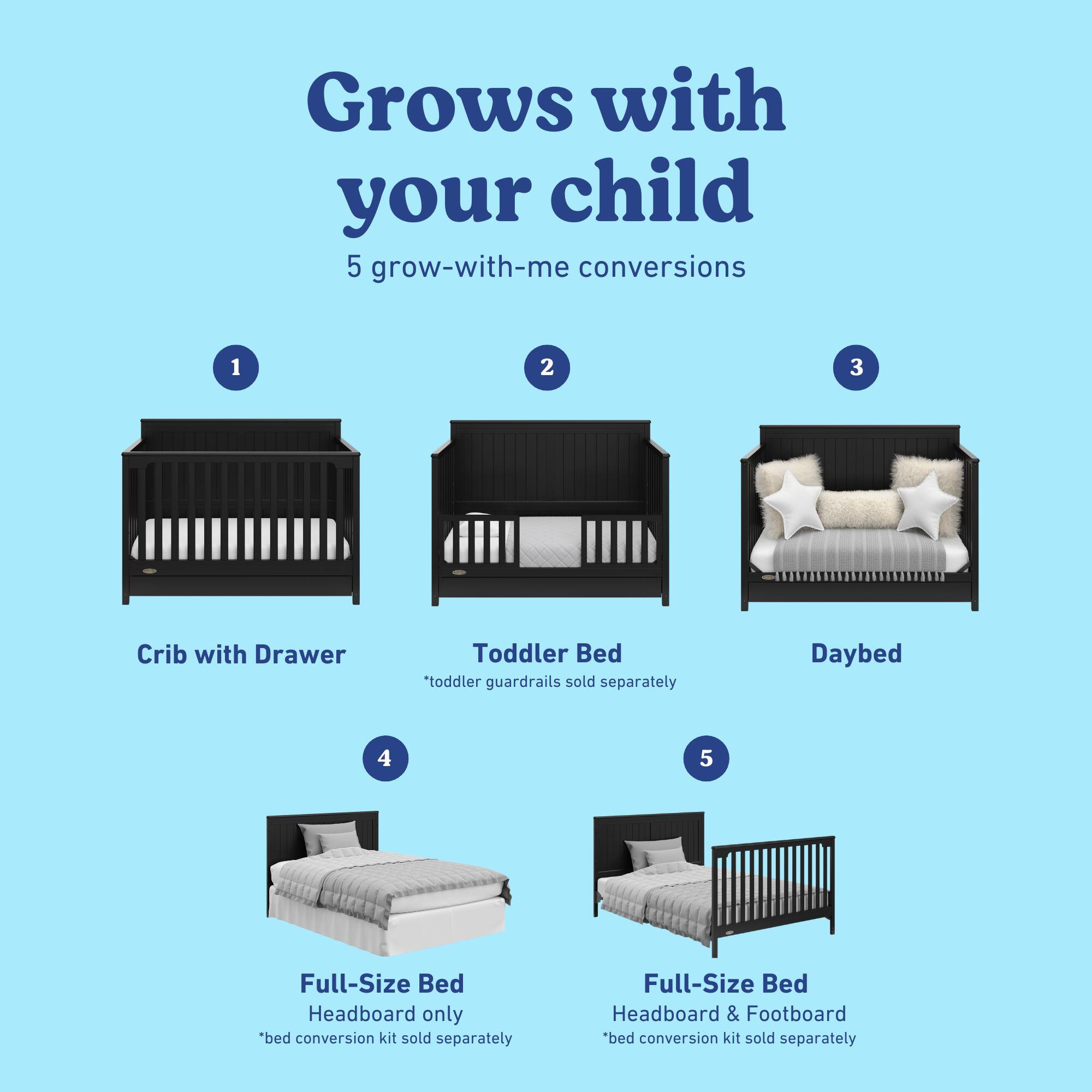 Graco Hadley 5-in-1 Convertible Crib with Drawer, Black, large