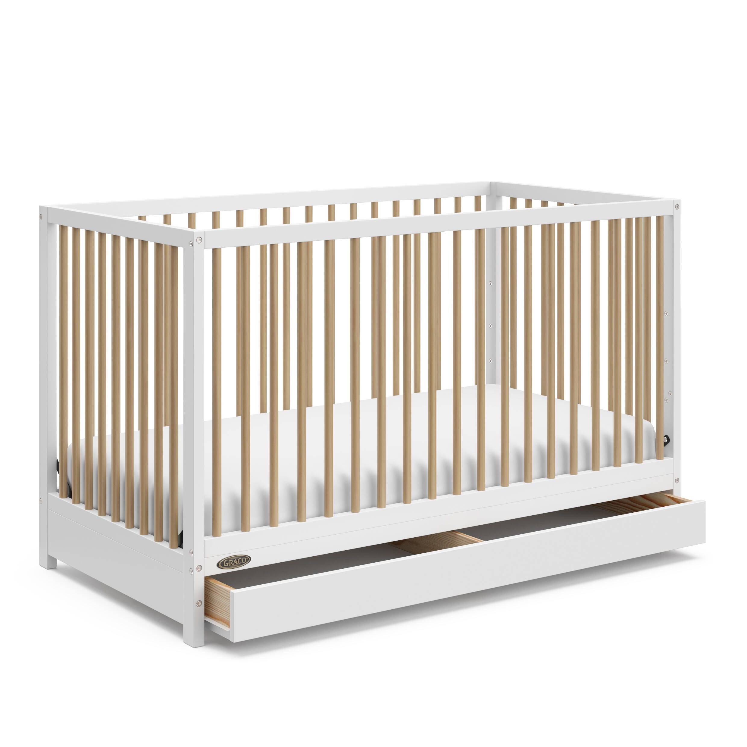 Graco Teddi 5-in-1 Convertible Crib with Drawer, White/Driftwood, large
