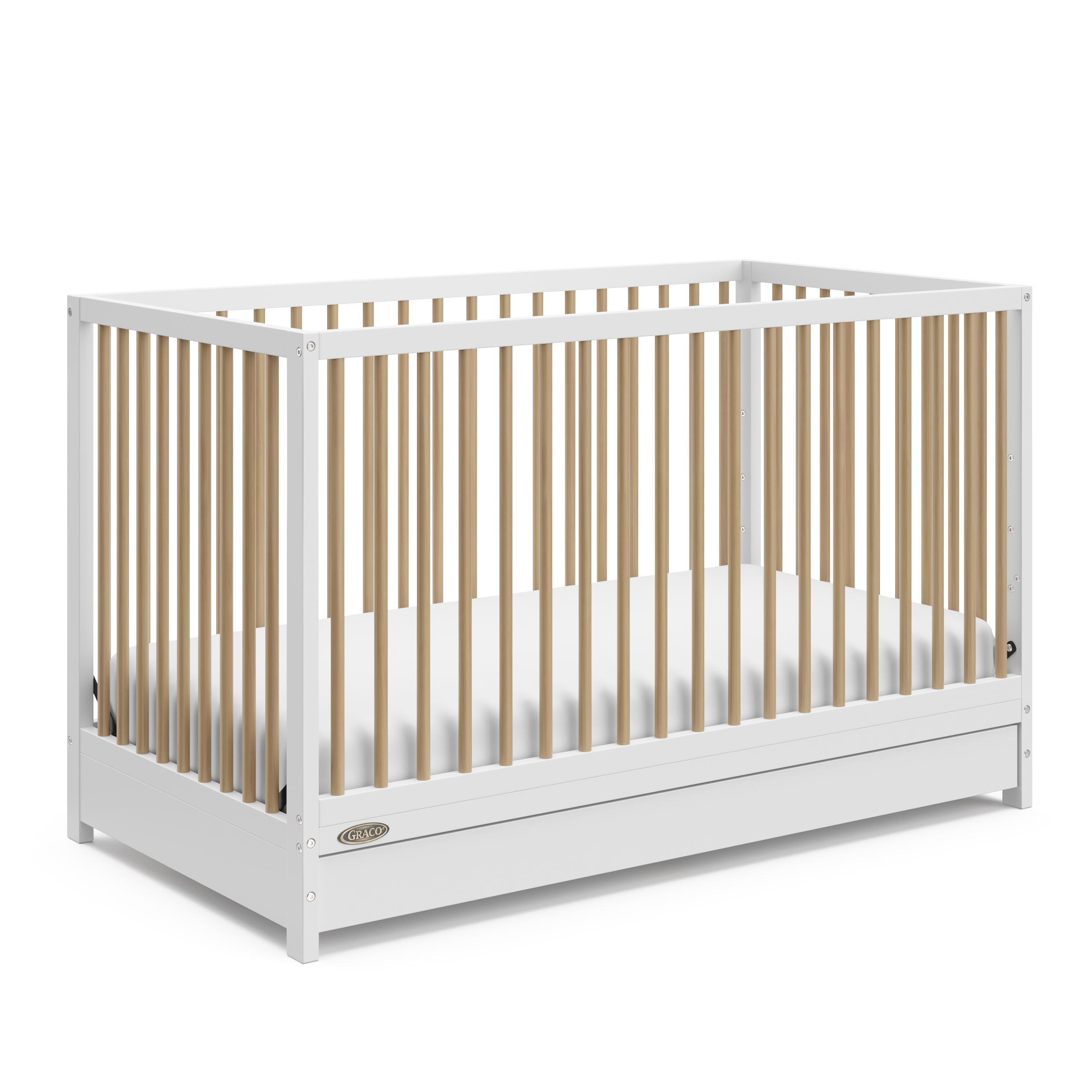 Graco Teddi 5-in-1 Convertible Crib with Drawer, White/Driftwood, large