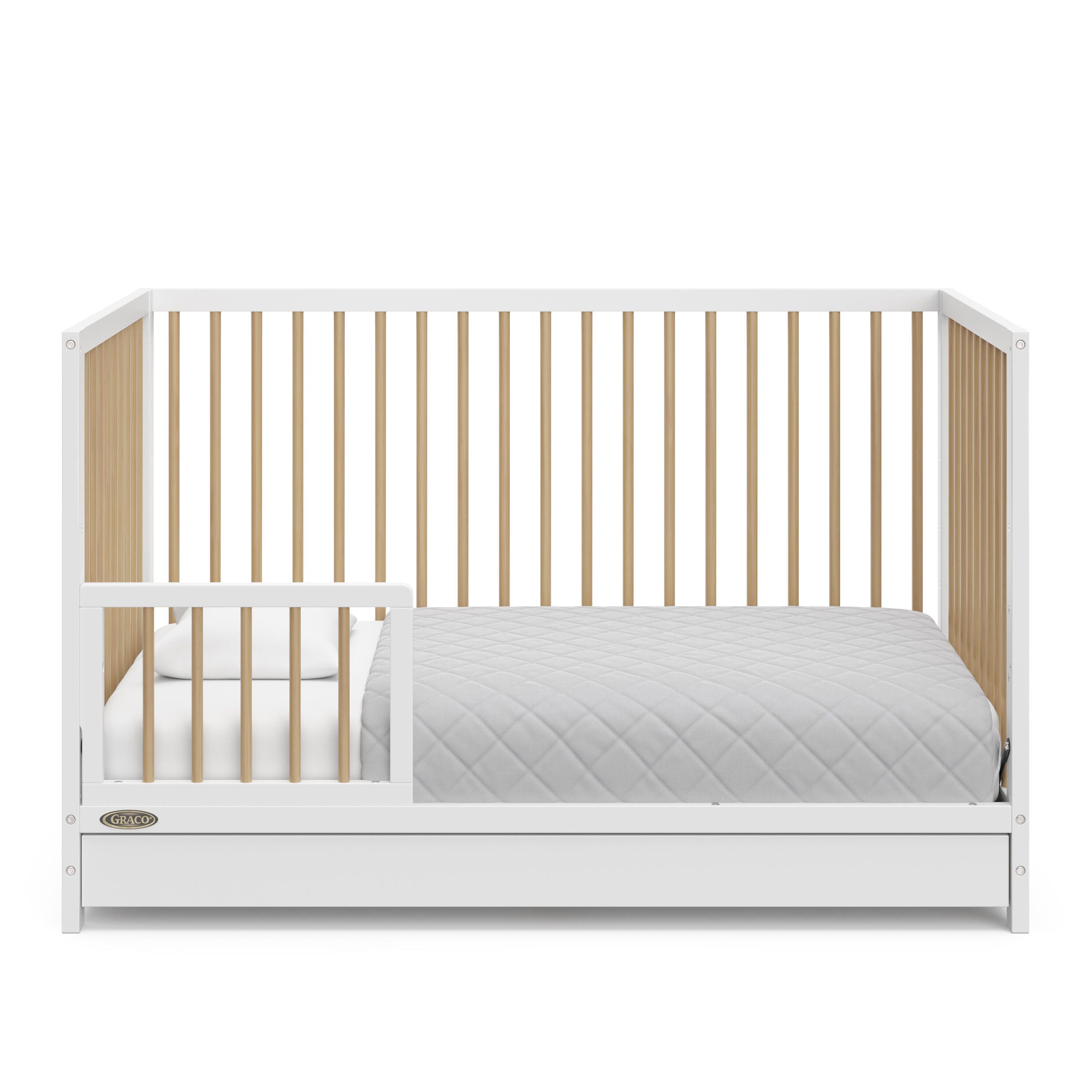 Graco Teddi 5-in-1 Convertible Crib with Drawer, White/Driftwood, large