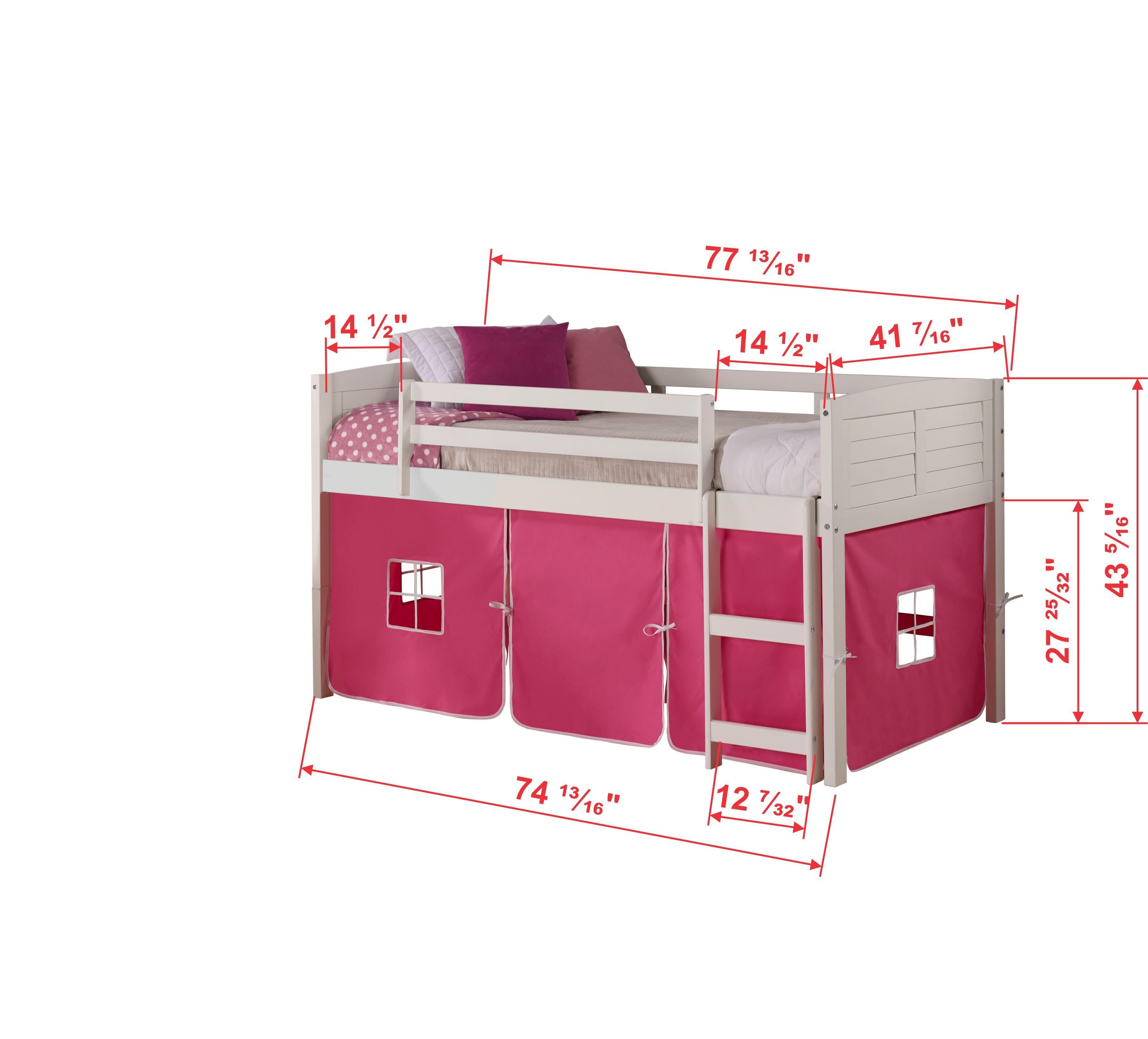 Donco Kids Louver Twin Loft Bed with Tent, White/Pink, large
