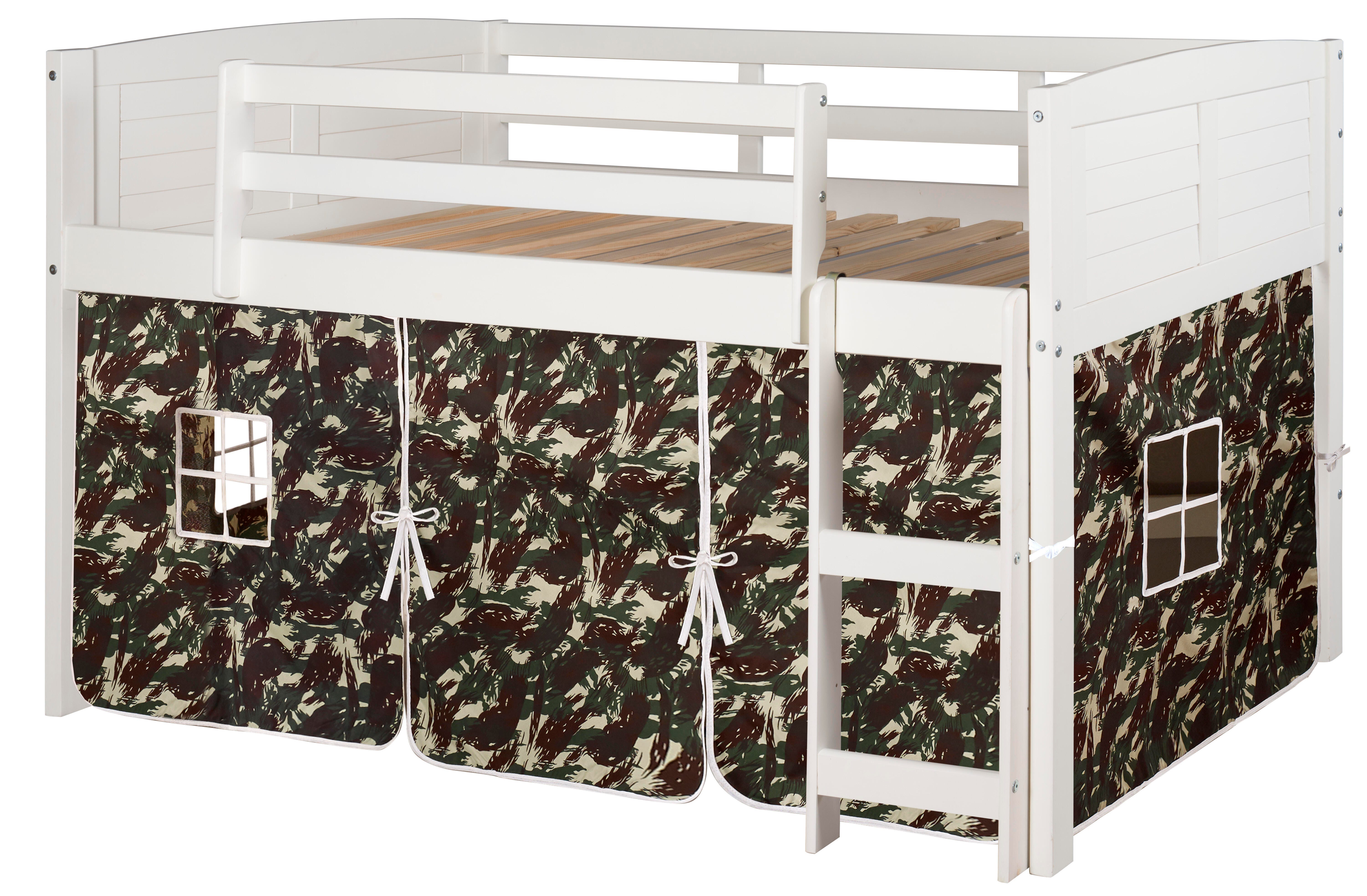 Donco Kids Louver Twin Loft Bed with Tent, White/Camo, large