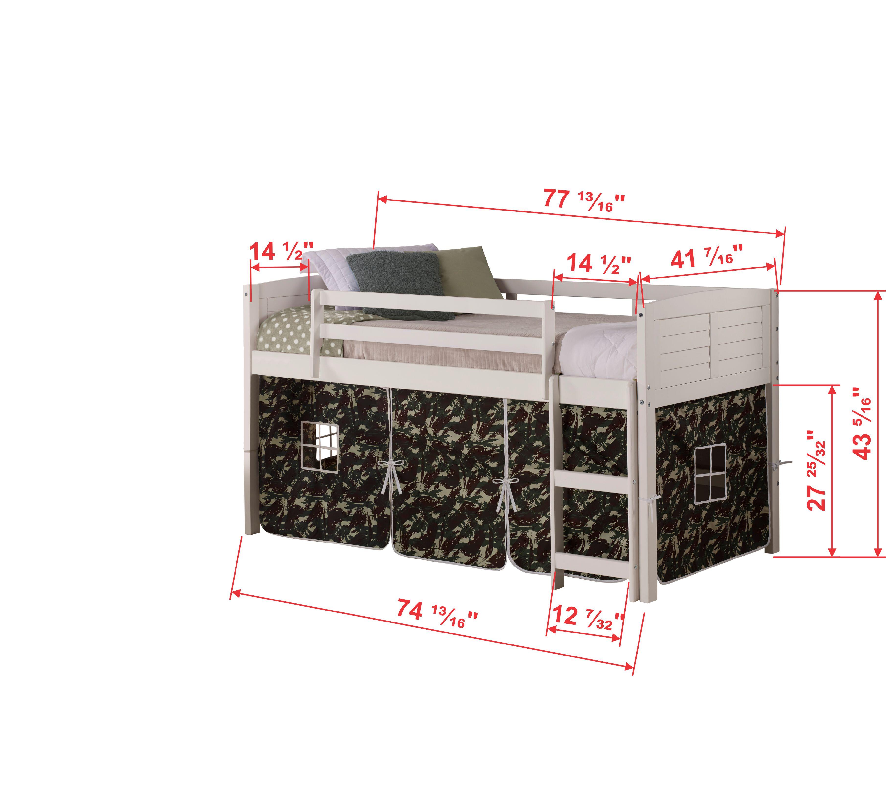 Donco Kids Louver Twin Loft Bed with Tent, White/Camo, large
