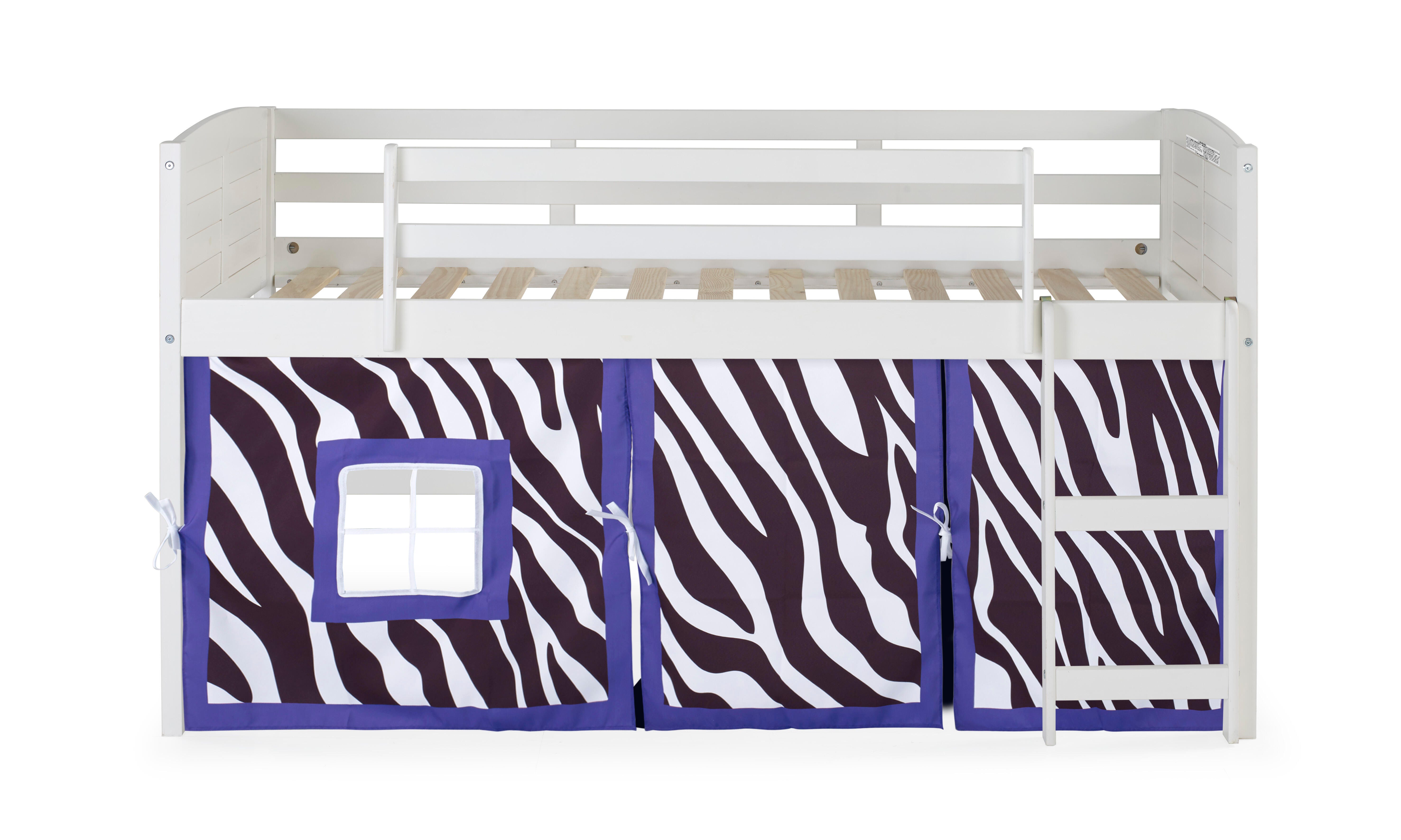 Donco Kids Louver Twin Loft Bed with Tent, White/Zebra, large