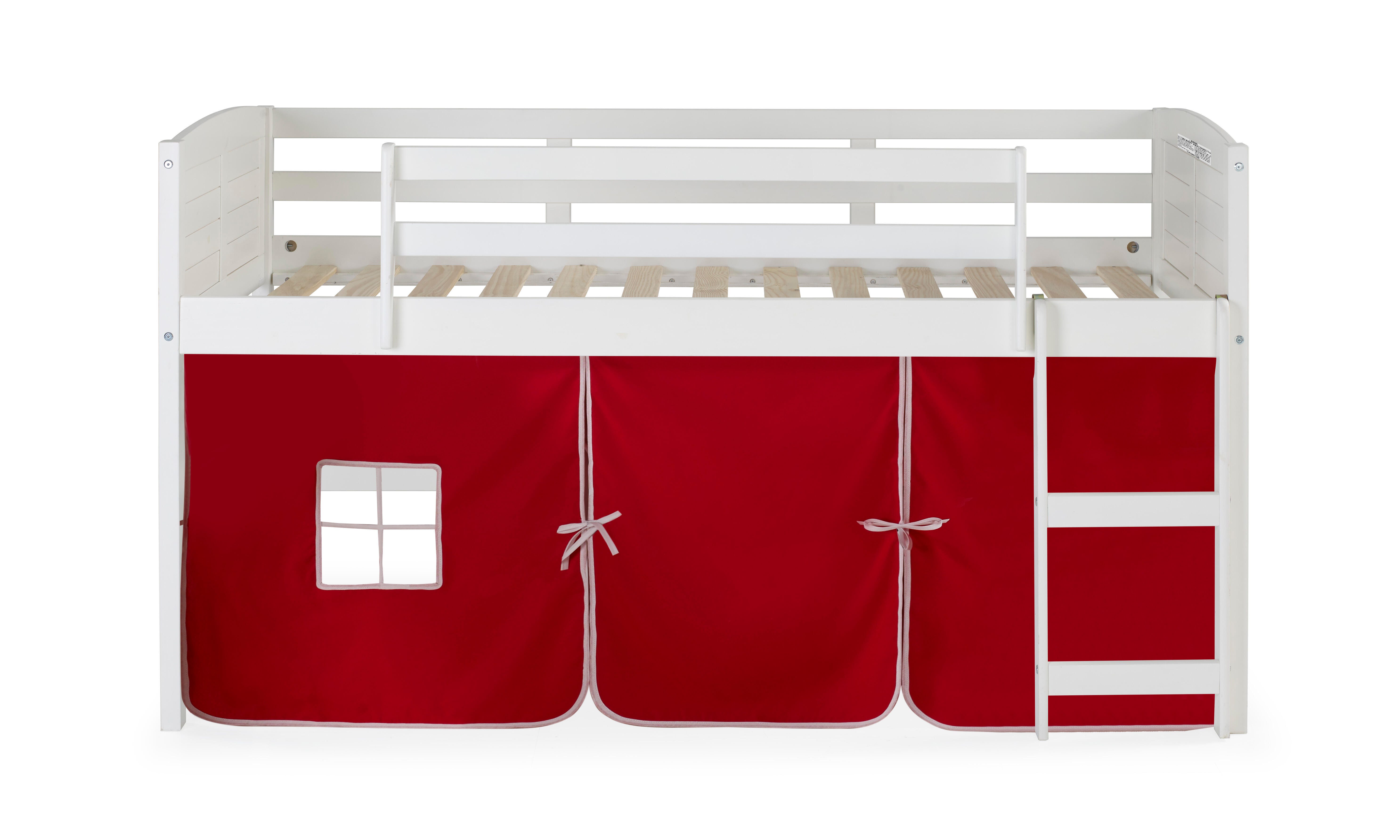 Donco Kids Louver Twin Loft Bed with Tent, White/Red, large