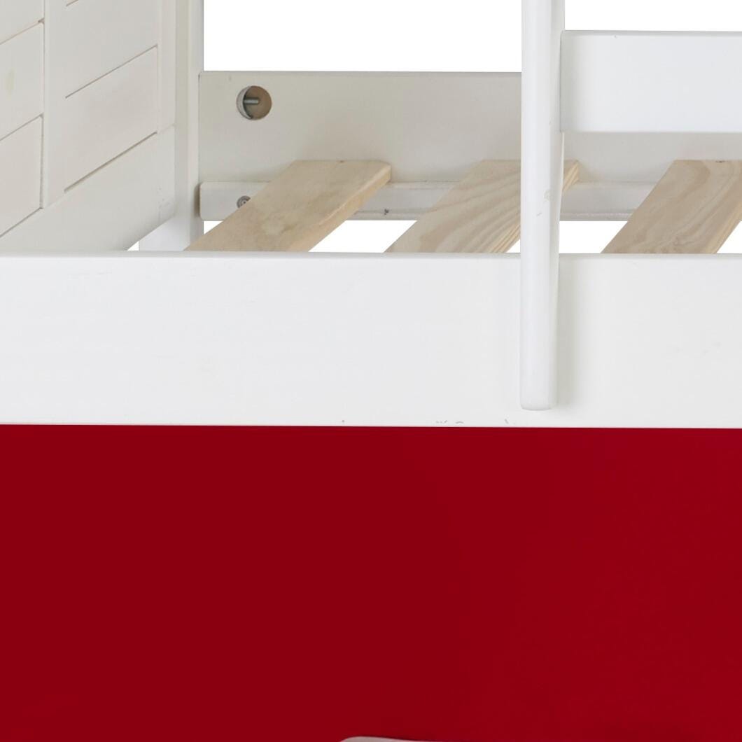 Donco Kids Louver Twin Loft Bed with Tent, White/Red, large