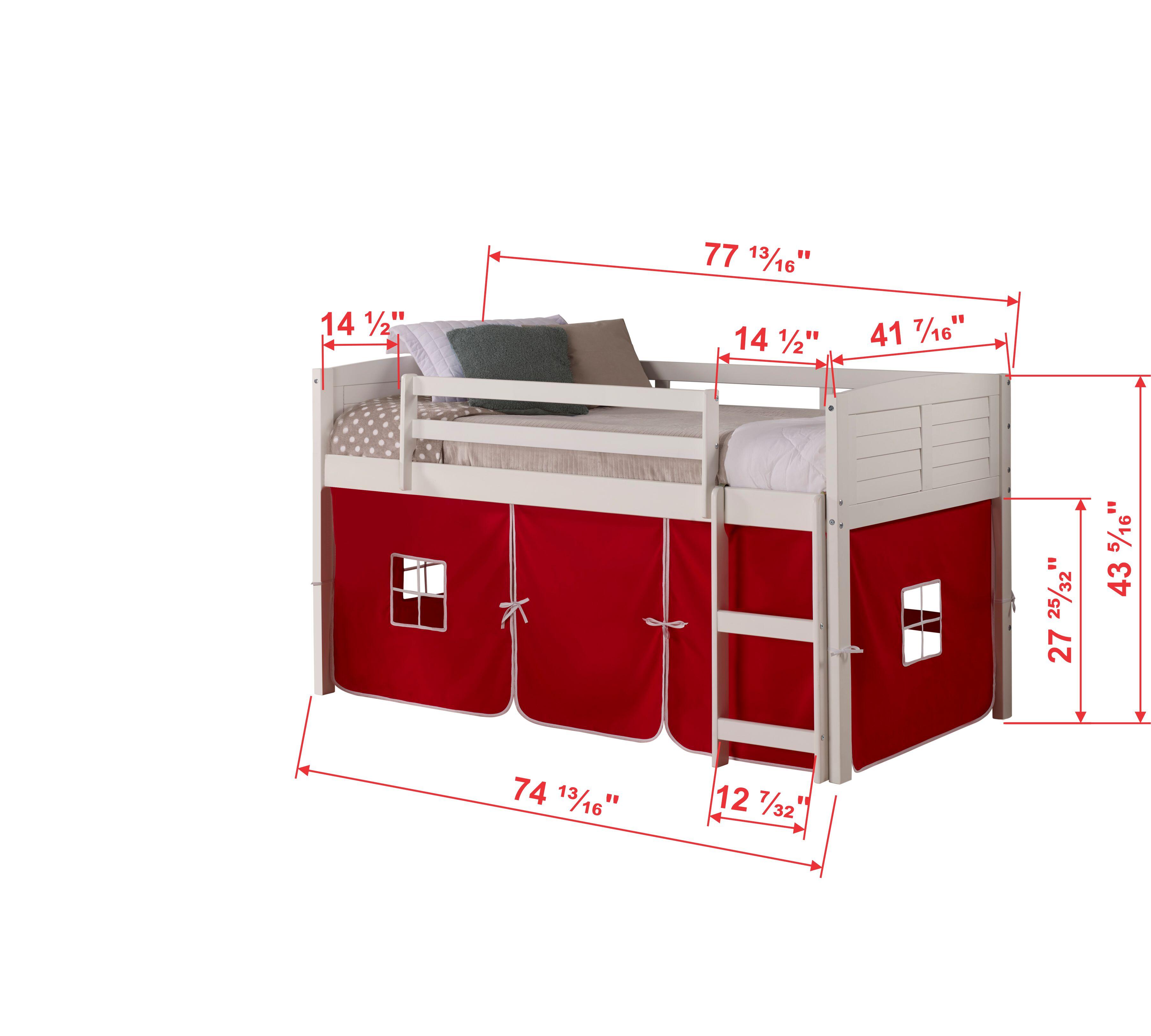 Donco Kids Louver Twin Loft Bed with Tent, White/Red, large