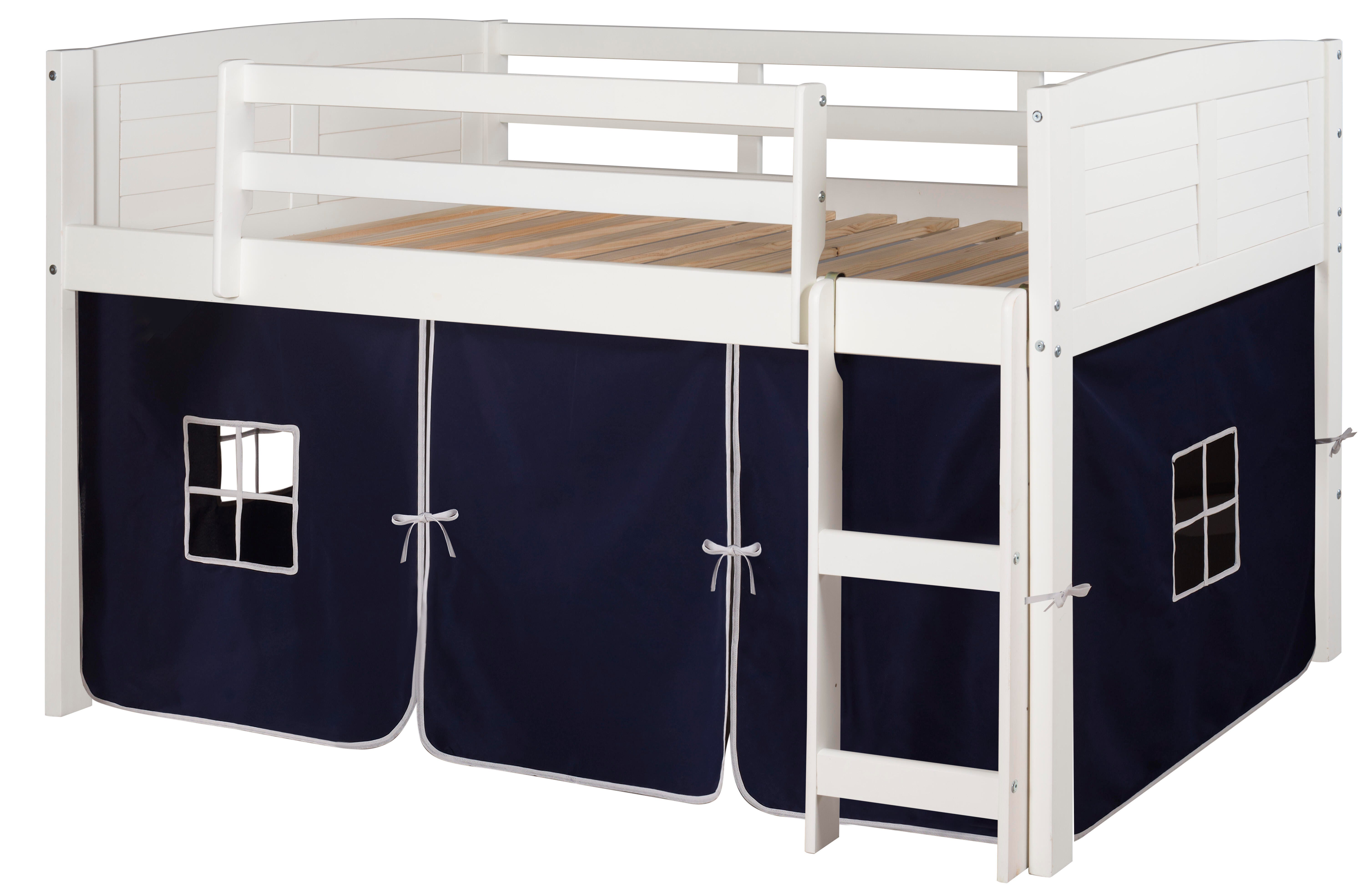 Donco Kids Louver Twin Loft Bed with Tent, White/Blue, large