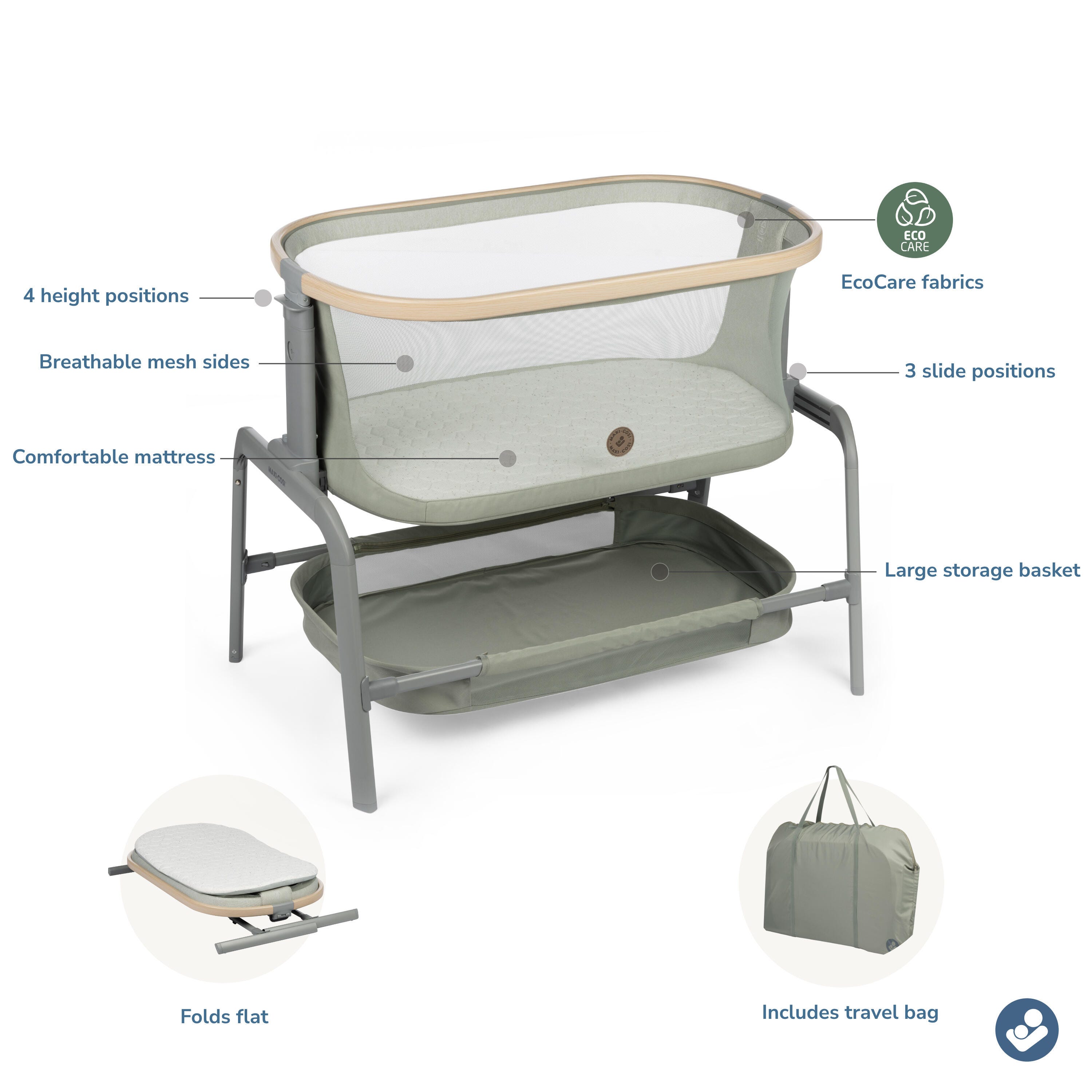 Maxi-Cosi Iora Bedside Bassinet, Classic Green, large
