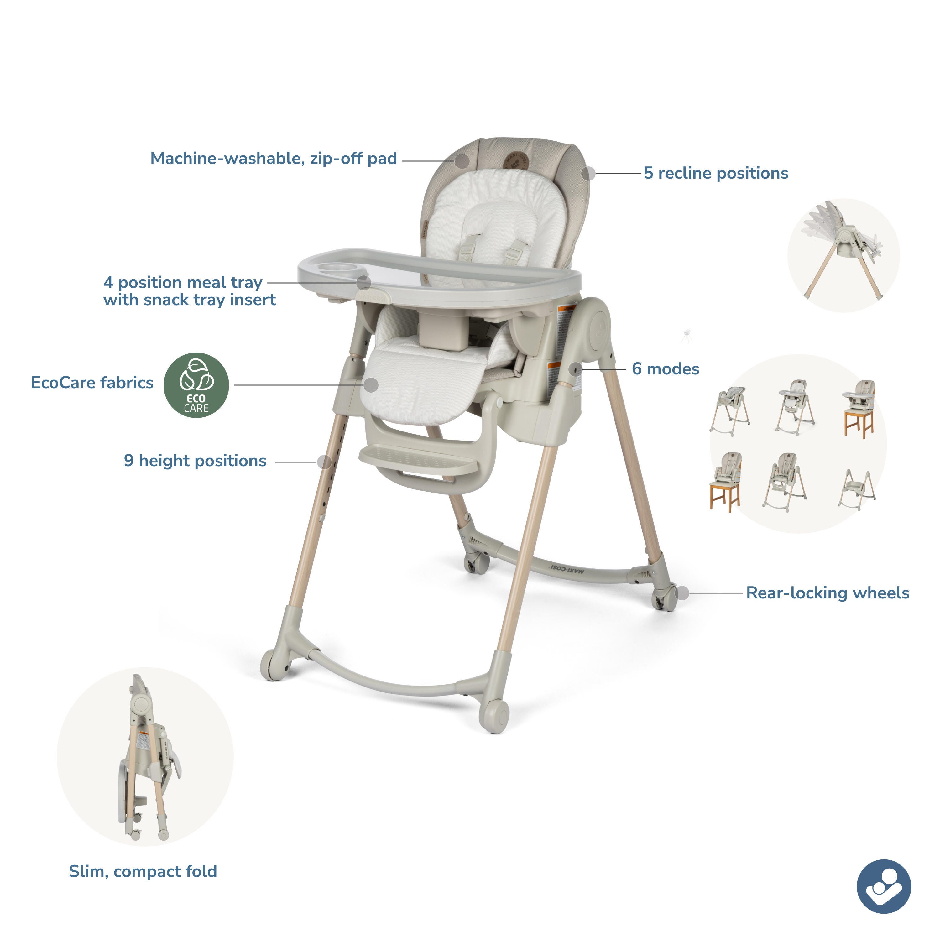 Maxi-Cosi Minla 6 in 1 Adjustable High Chair, Classic Oat, large