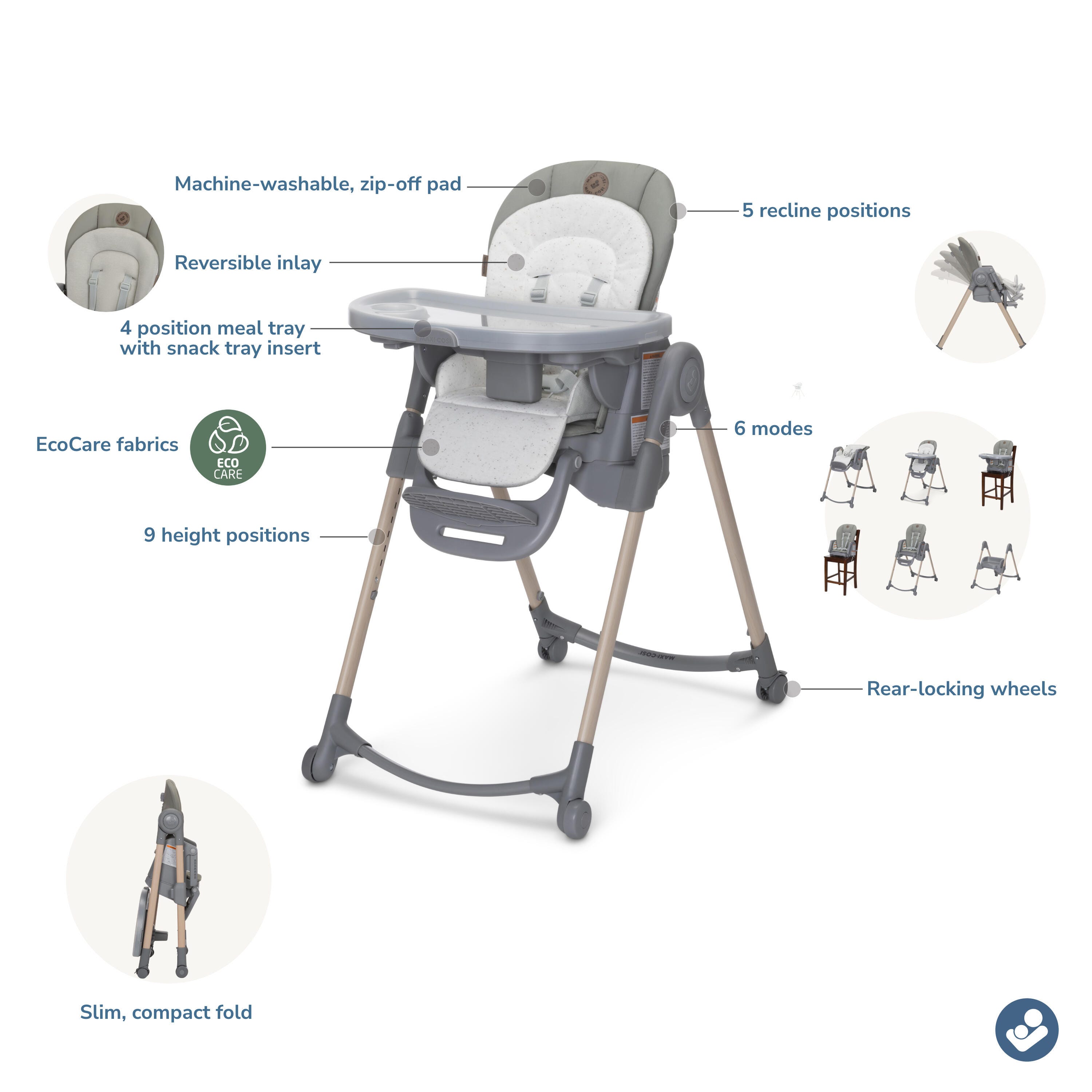 Maxi Cosi Classic Green Minla 6-in-1 Adjustable High Chair
