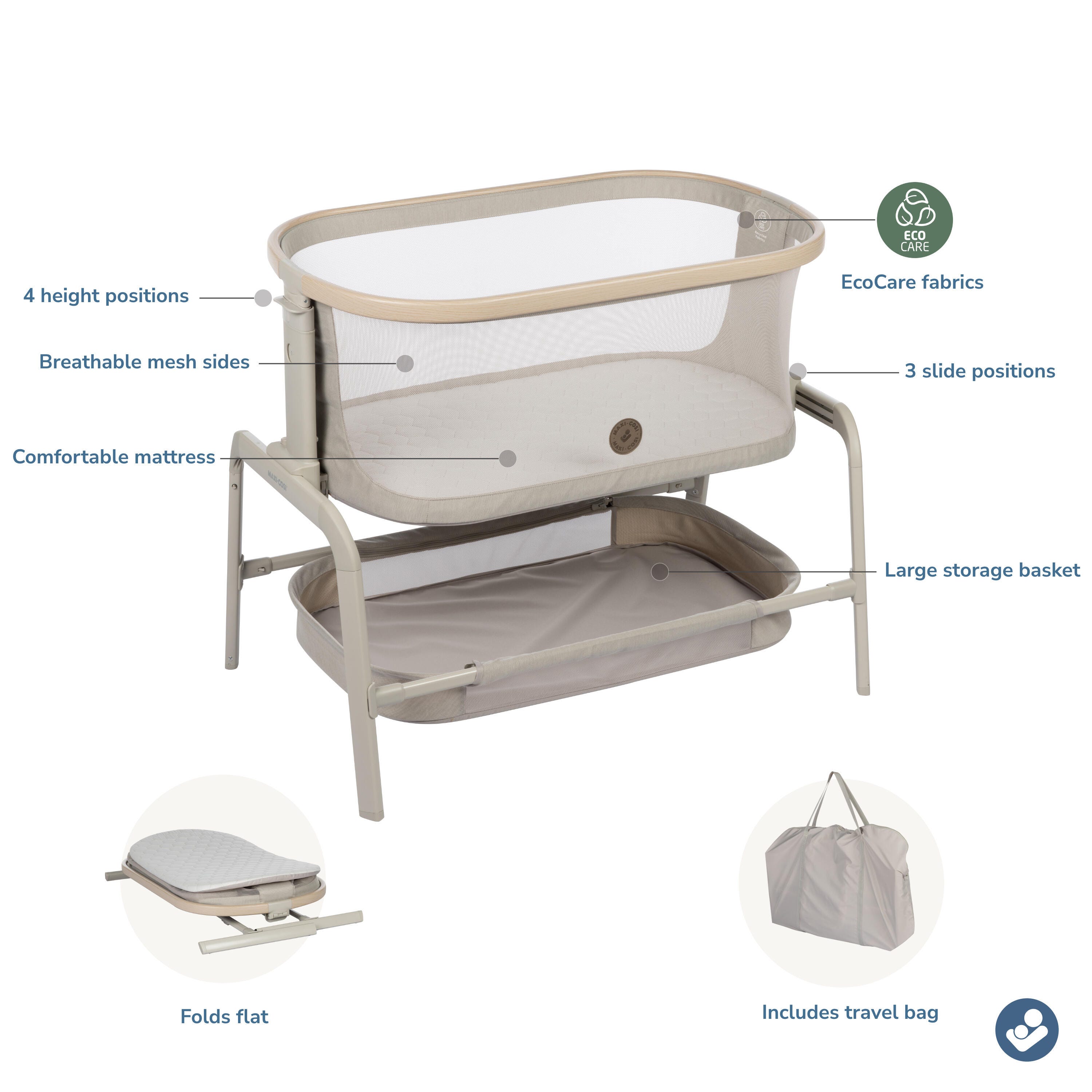 Maxi-Cosi Iora Bedside Bassinet, Tan, large