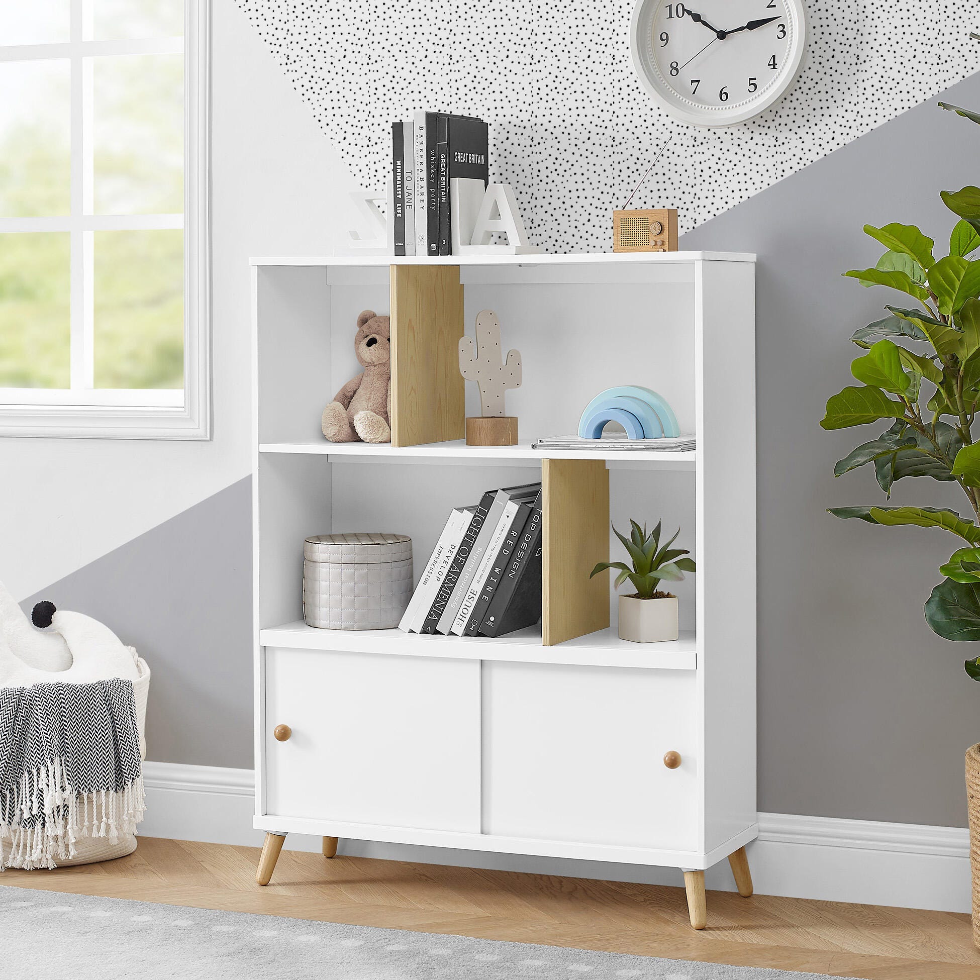 Delta Children Essex Bookcase, Bianca White/Natural, rollover