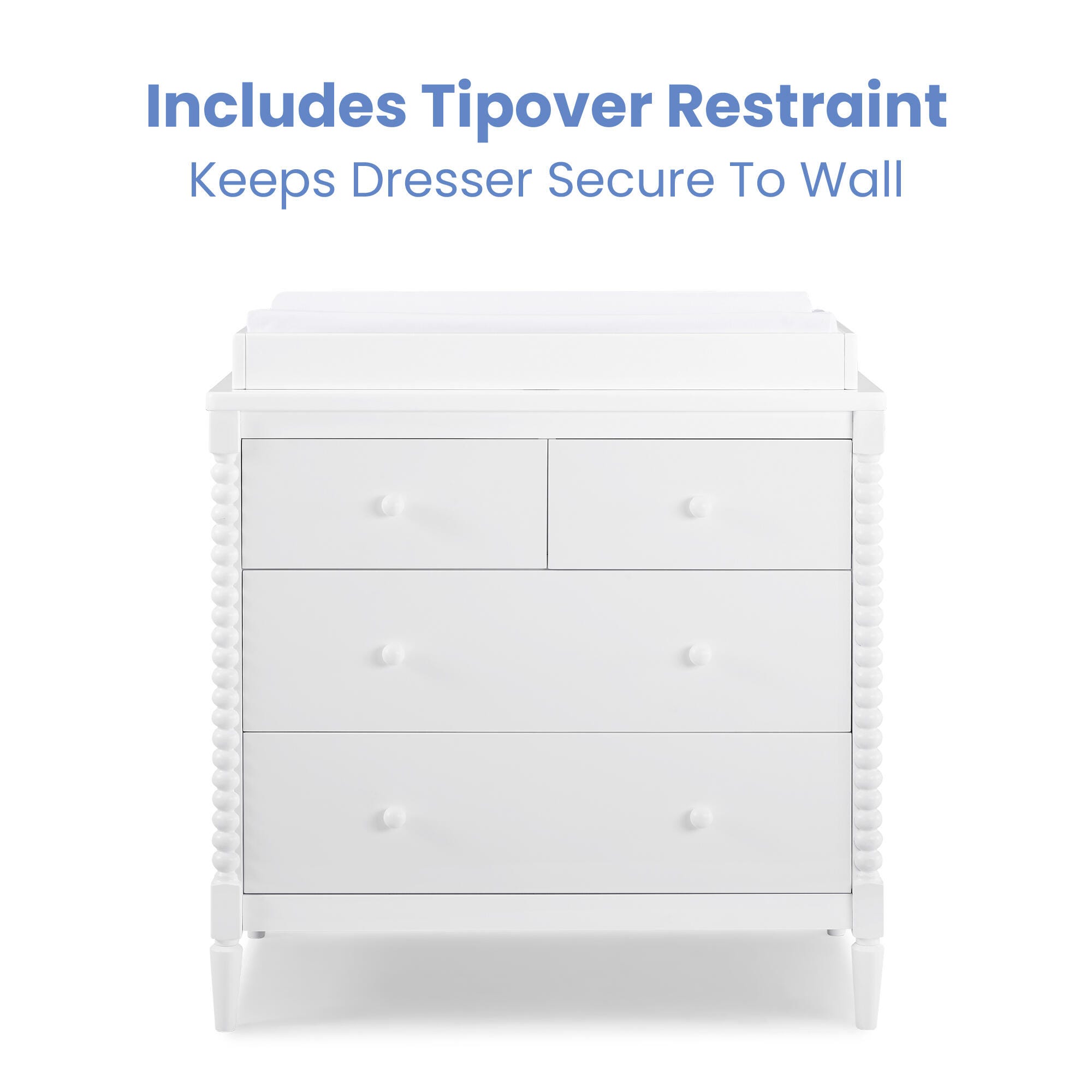 Delta Children Saint 4 Drawer Dresser with Changing Top, Bianca White, large