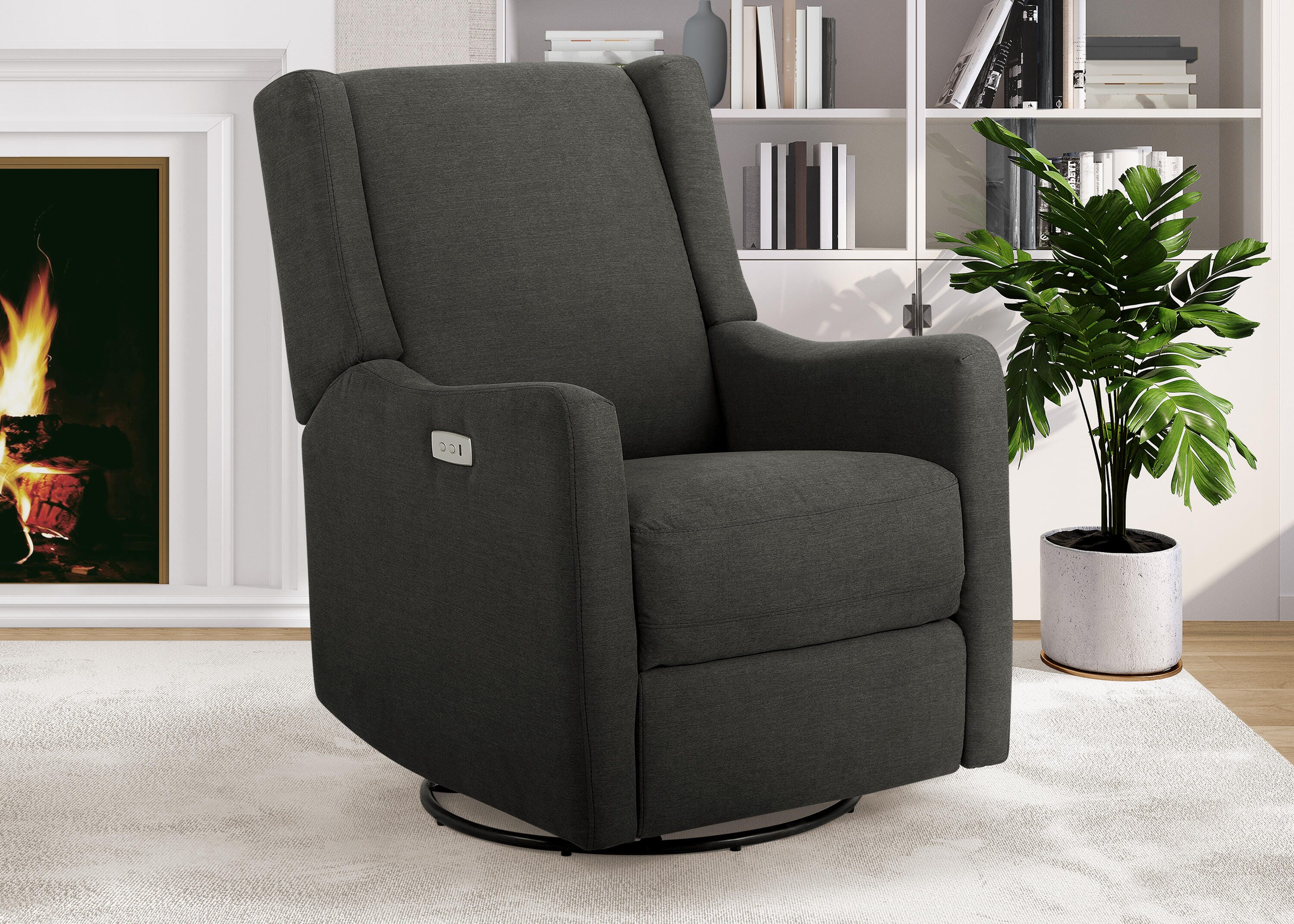 Delta Children Mercer Electronic Power Recliner and Swivel Glider, Dark Gray, large