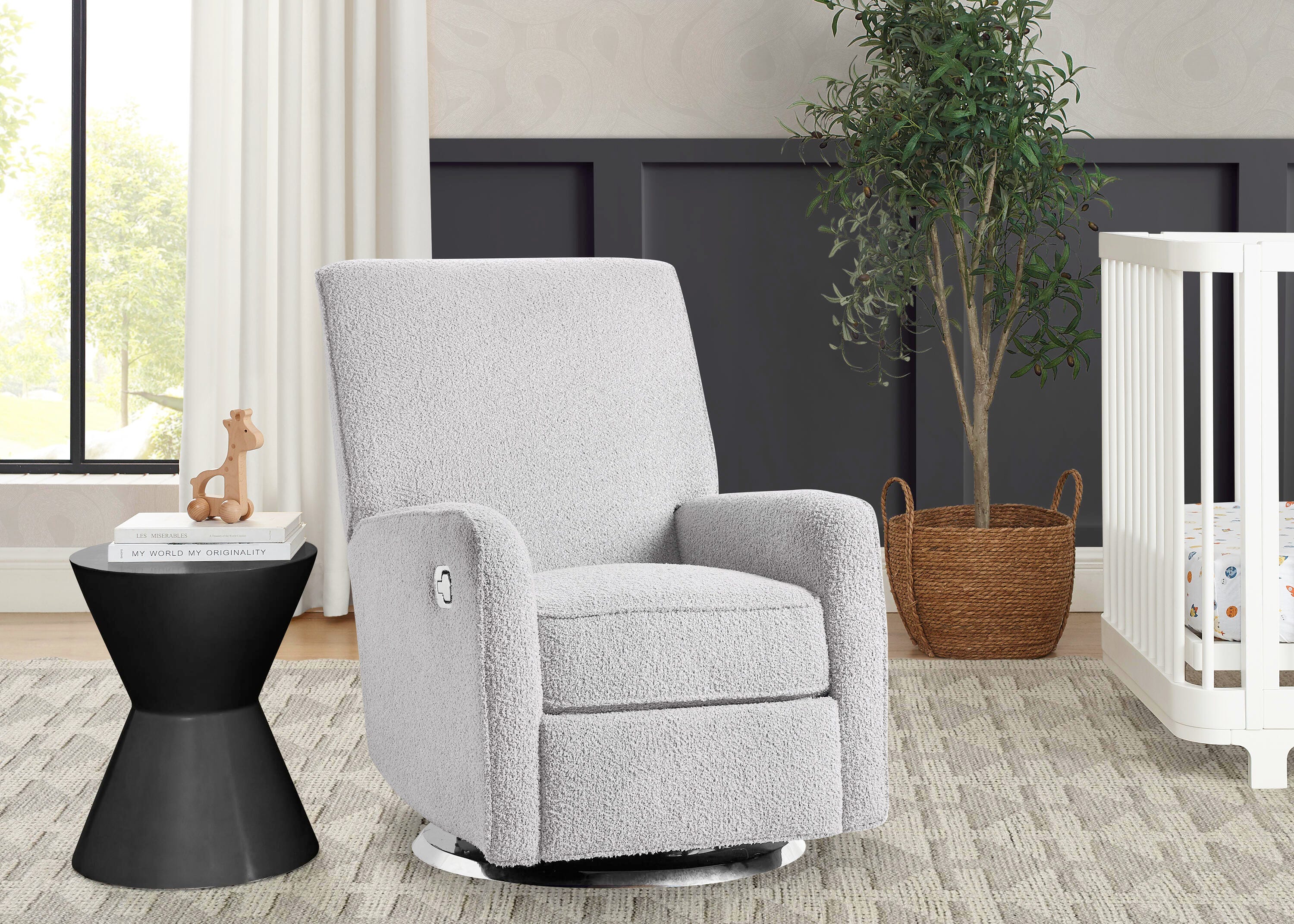 Delta Children Nest Nursery Swivel Recliner, Fog, large