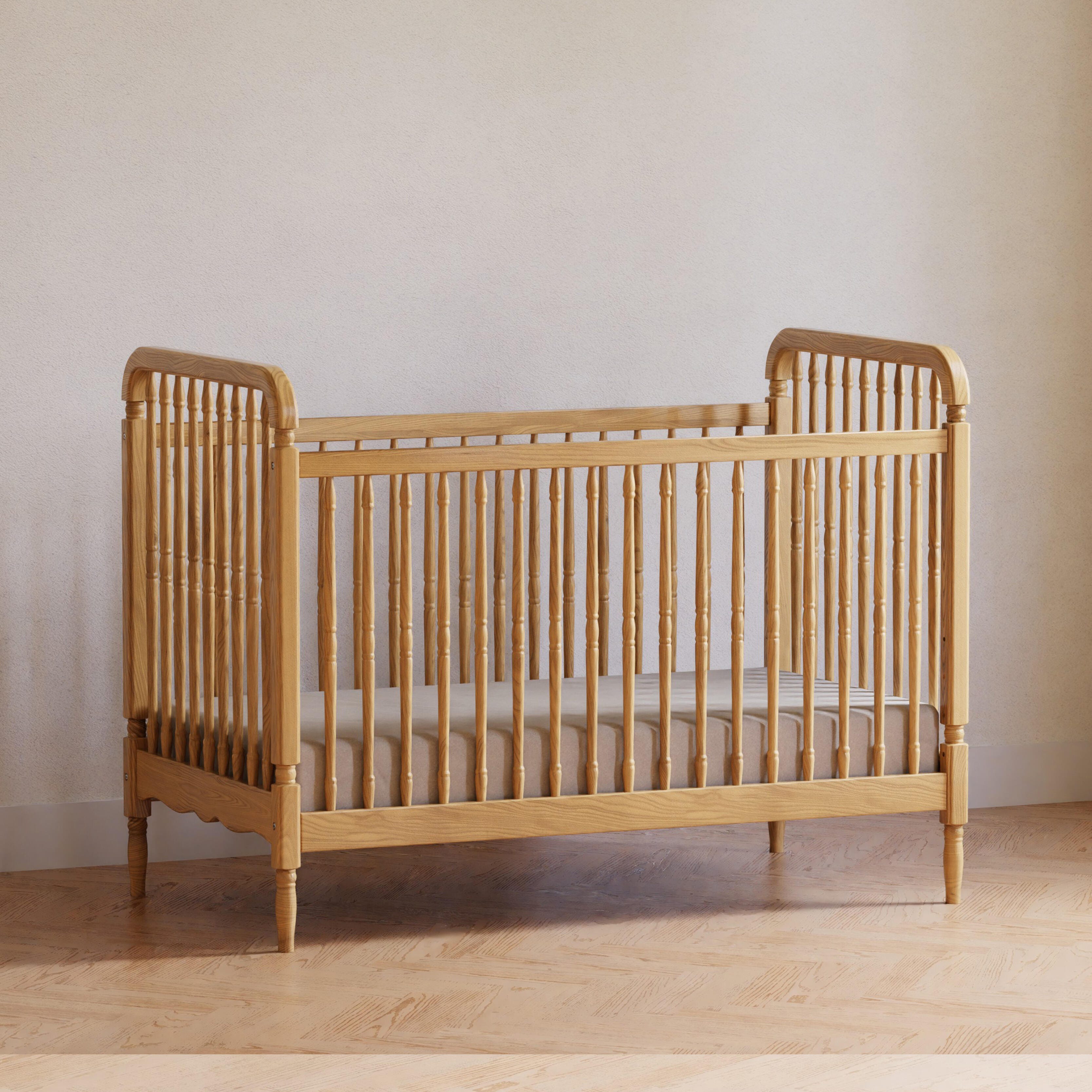 Namesake Liberty 3-in-1 Convertible Spindle Crib with Toddler Bed Conversion Kit, Honey, large