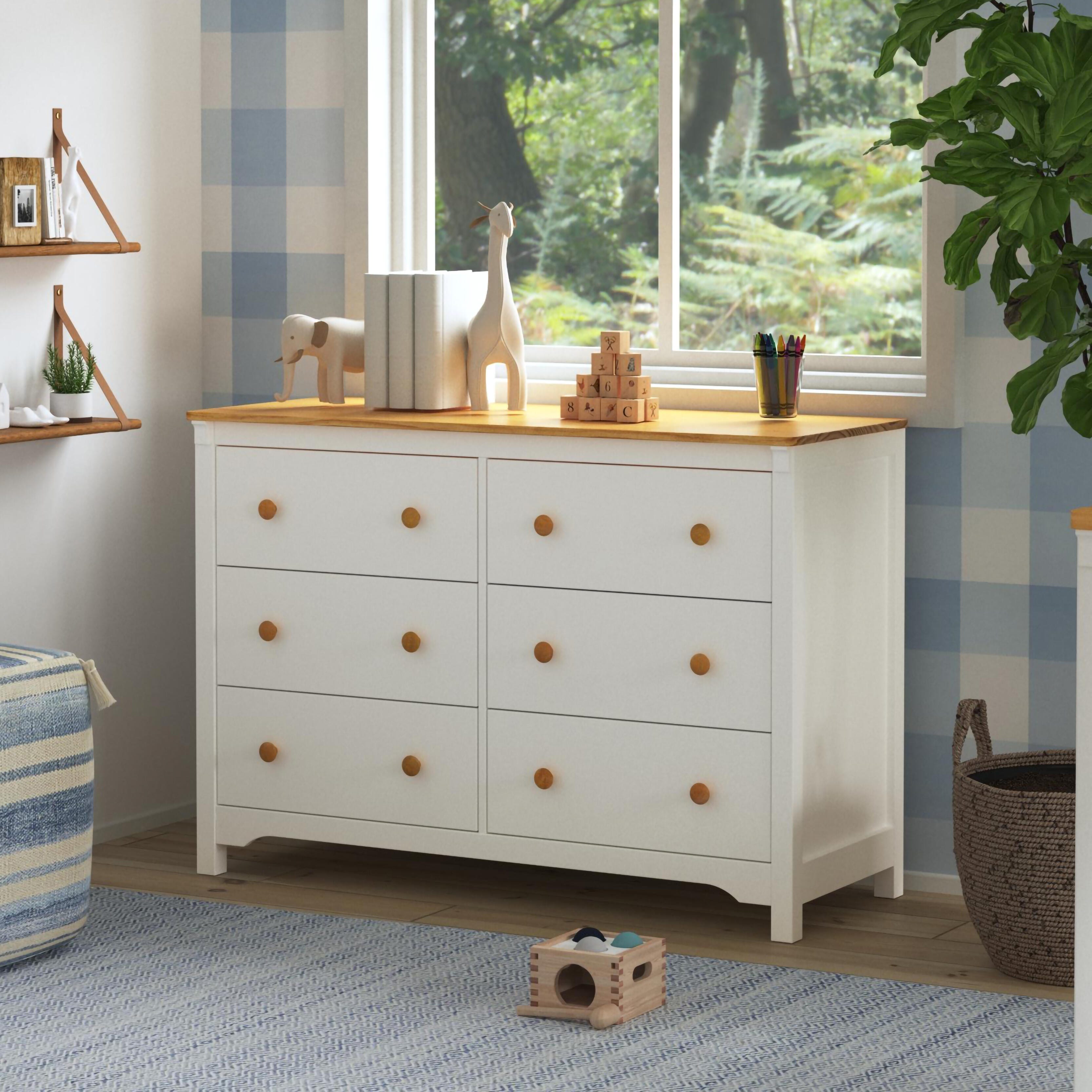 DaVinci Shea 6-Drawer Dresser, Warm White/Honey, large