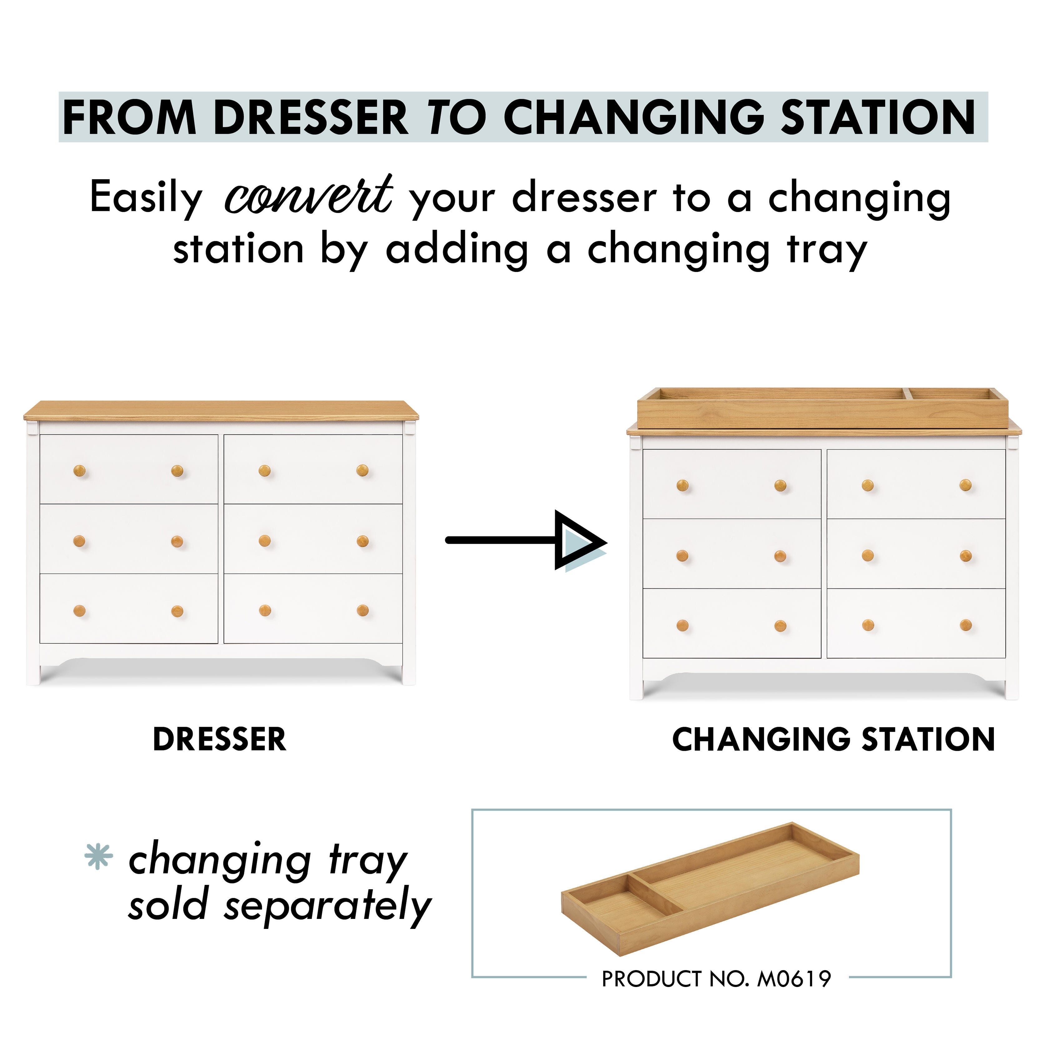 DaVinci Shea 6-Drawer Dresser, Warm White/Honey, large