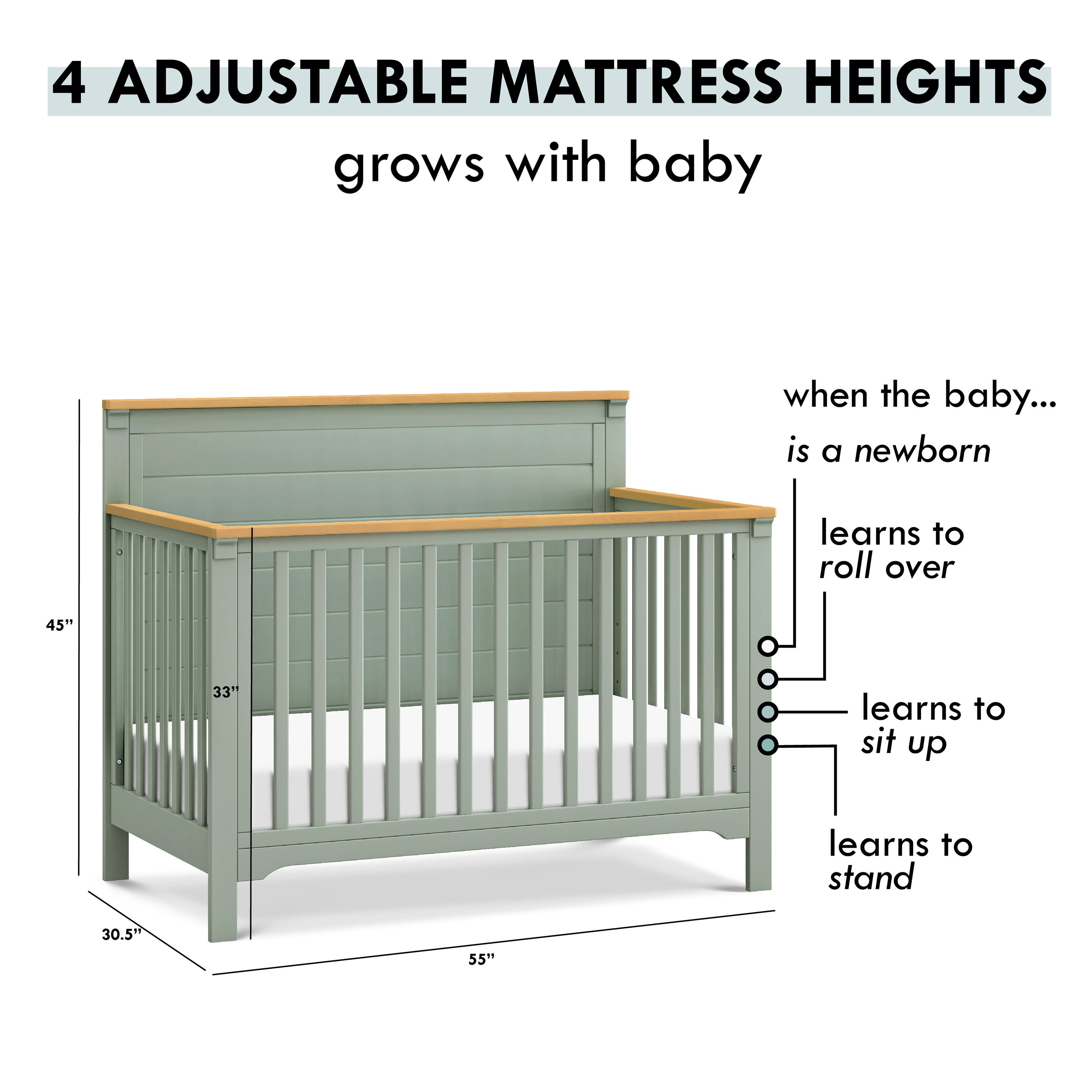DaVinci Shea 4-in-1 Convertible Crib, Light Sage/Honey, large