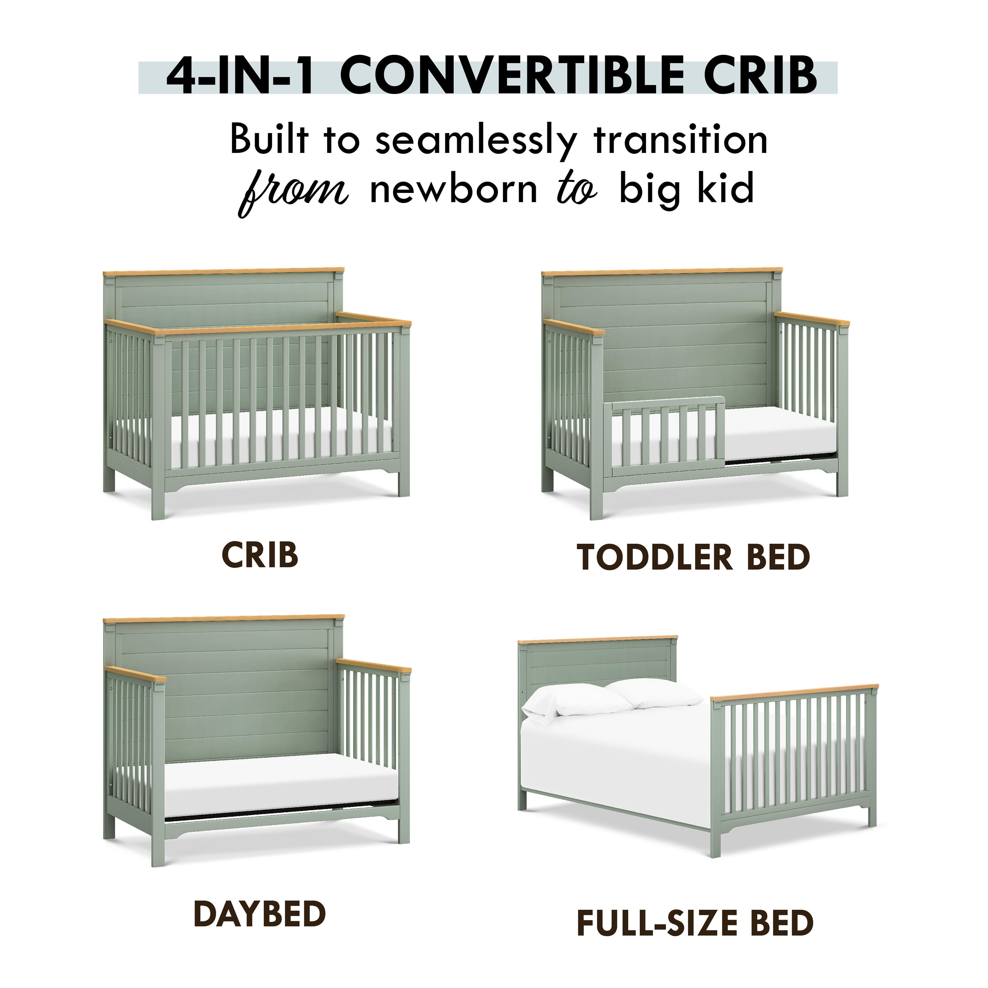 DaVinci Shea 4-in-1 Convertible Crib, Light Sage/Honey, large