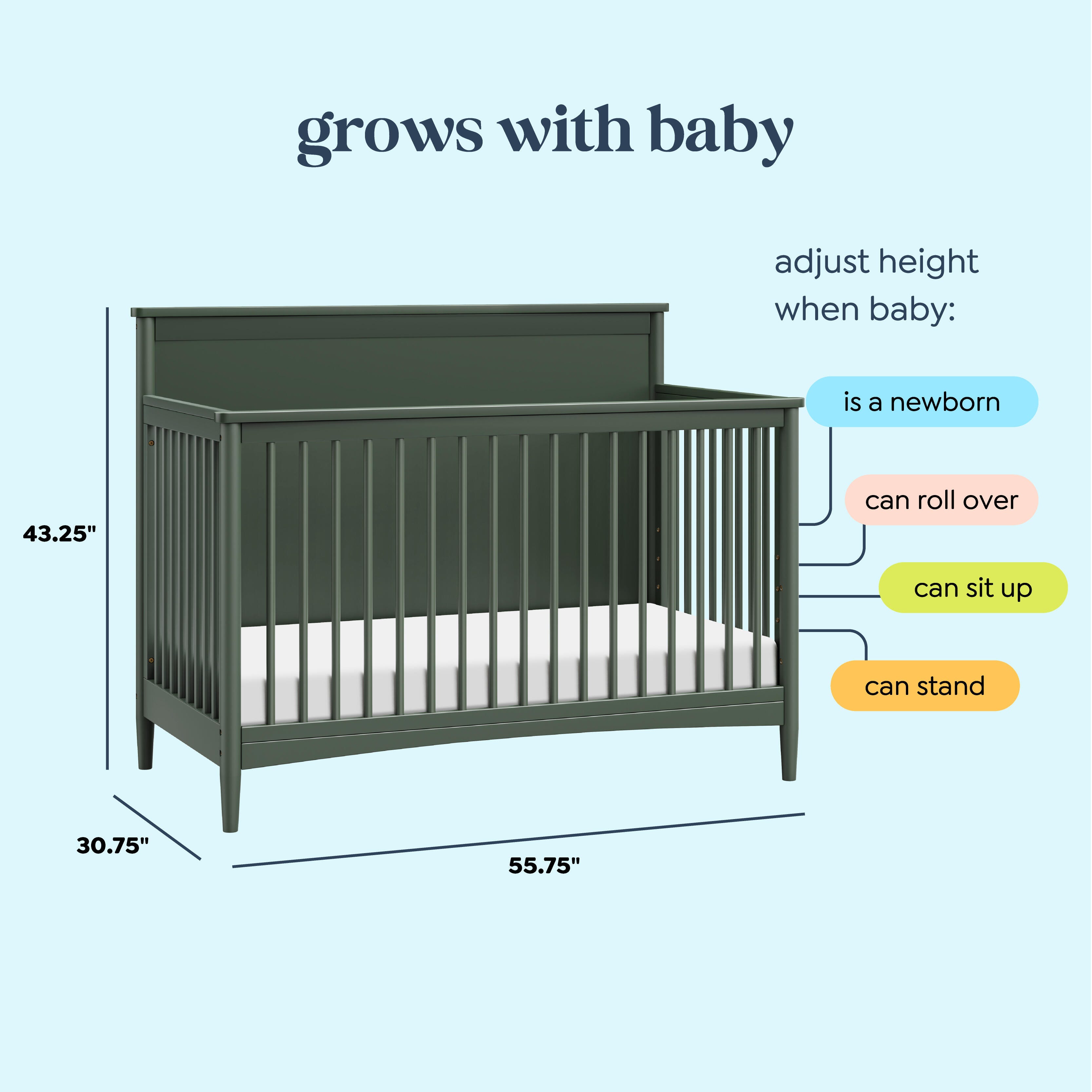 DaVinci Frem 4-in-1 Convertible Crib, Forest Green, large