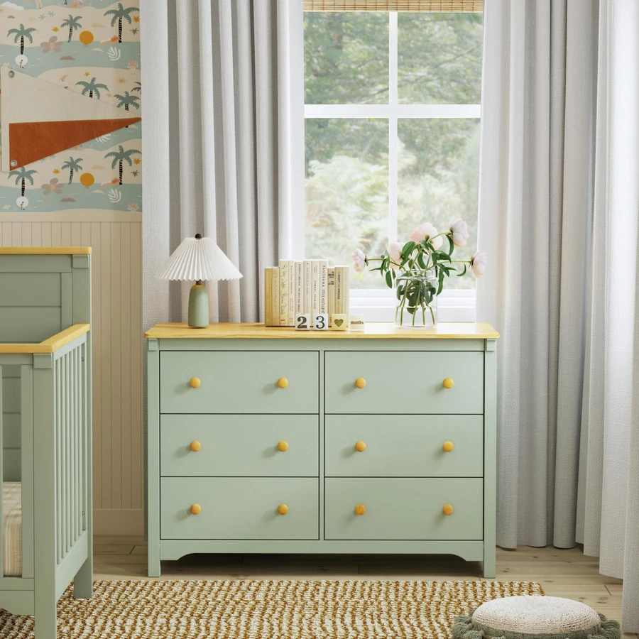 DaVinci Shea 6-Drawer Dresser, Light Sage/Honey DaVinci Shea 6-Drawer Dresser, Light Sage/Honey