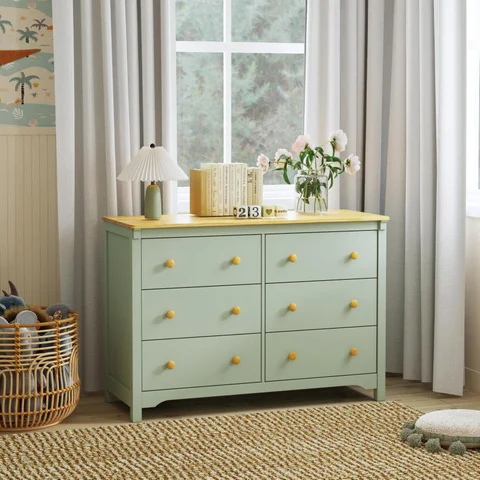 DaVinci Shea 6-Drawer Dresser, Light Sage/Honey DaVinci Shea 6-Drawer Dresser, Light Sage/Honey