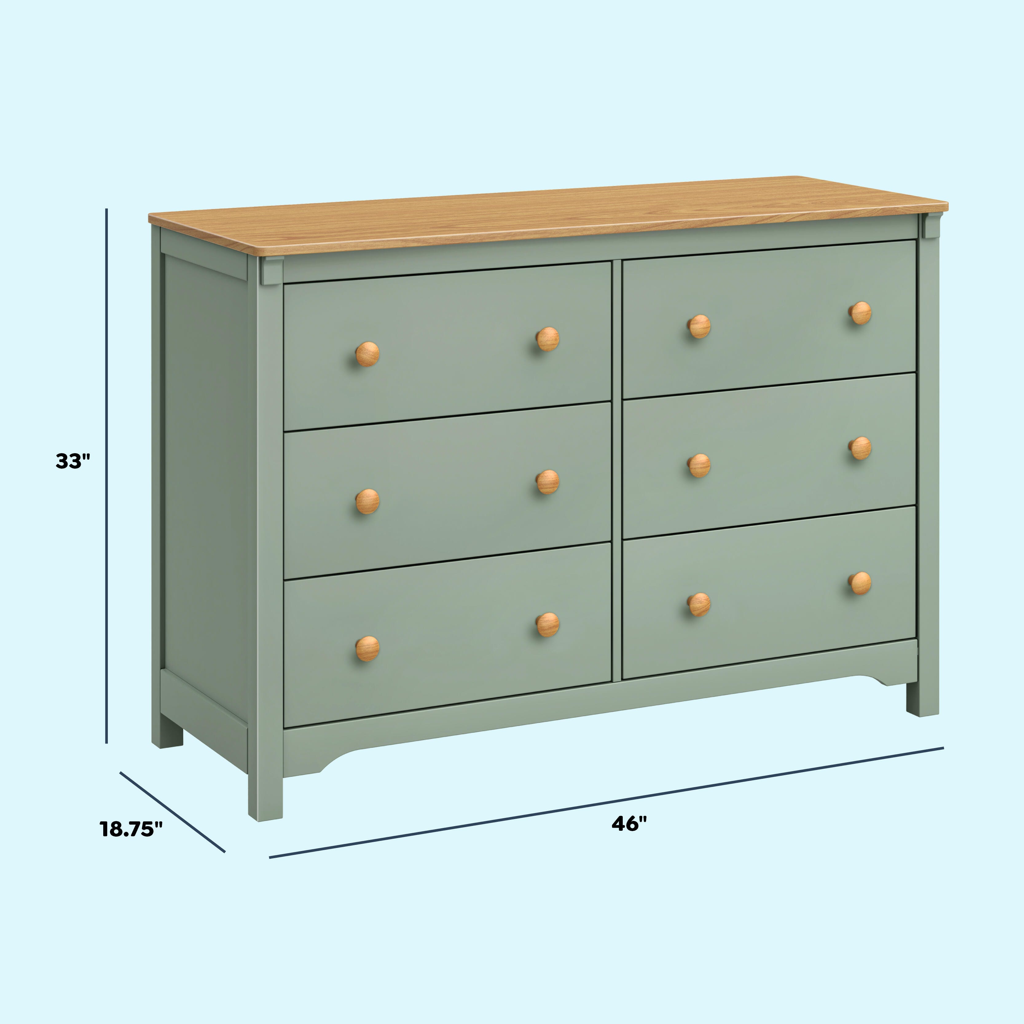 DaVinci Shea 6-Drawer Dresser, Light Sage/Honey, large