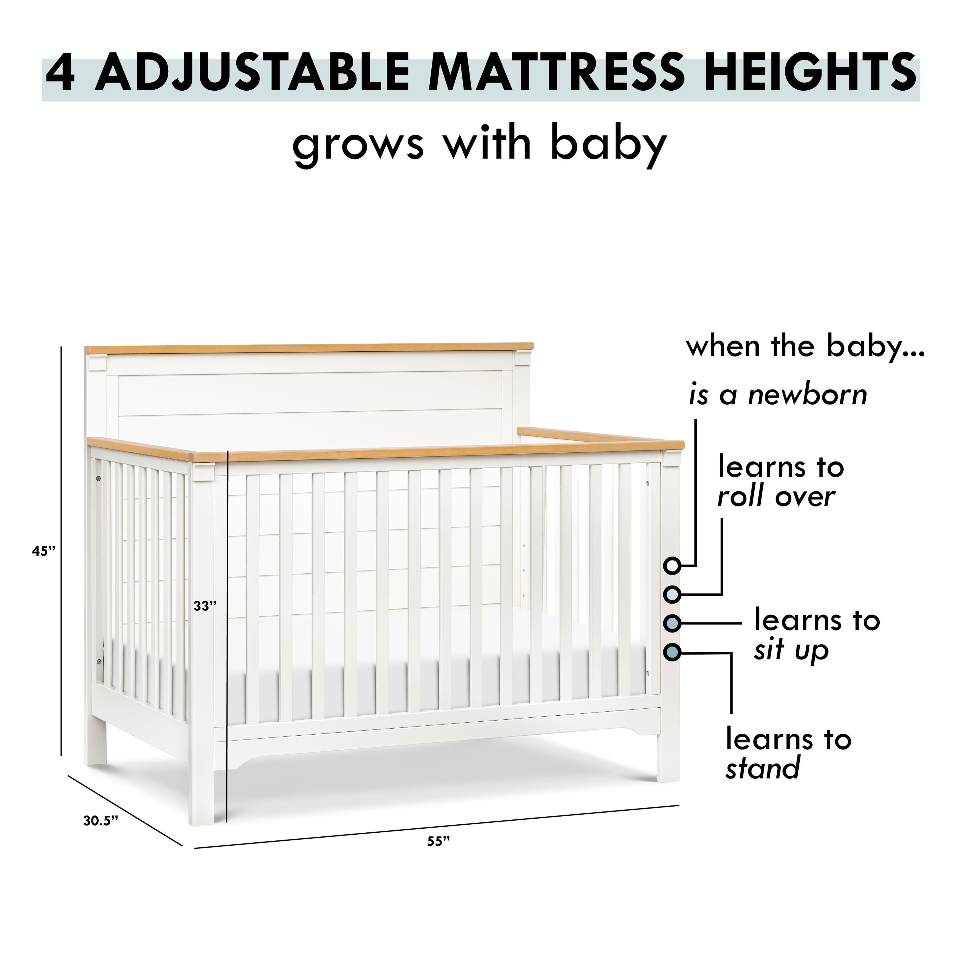 DaVinci Shea 4-in-1 Convertible Crib, Warm White/Honey, large