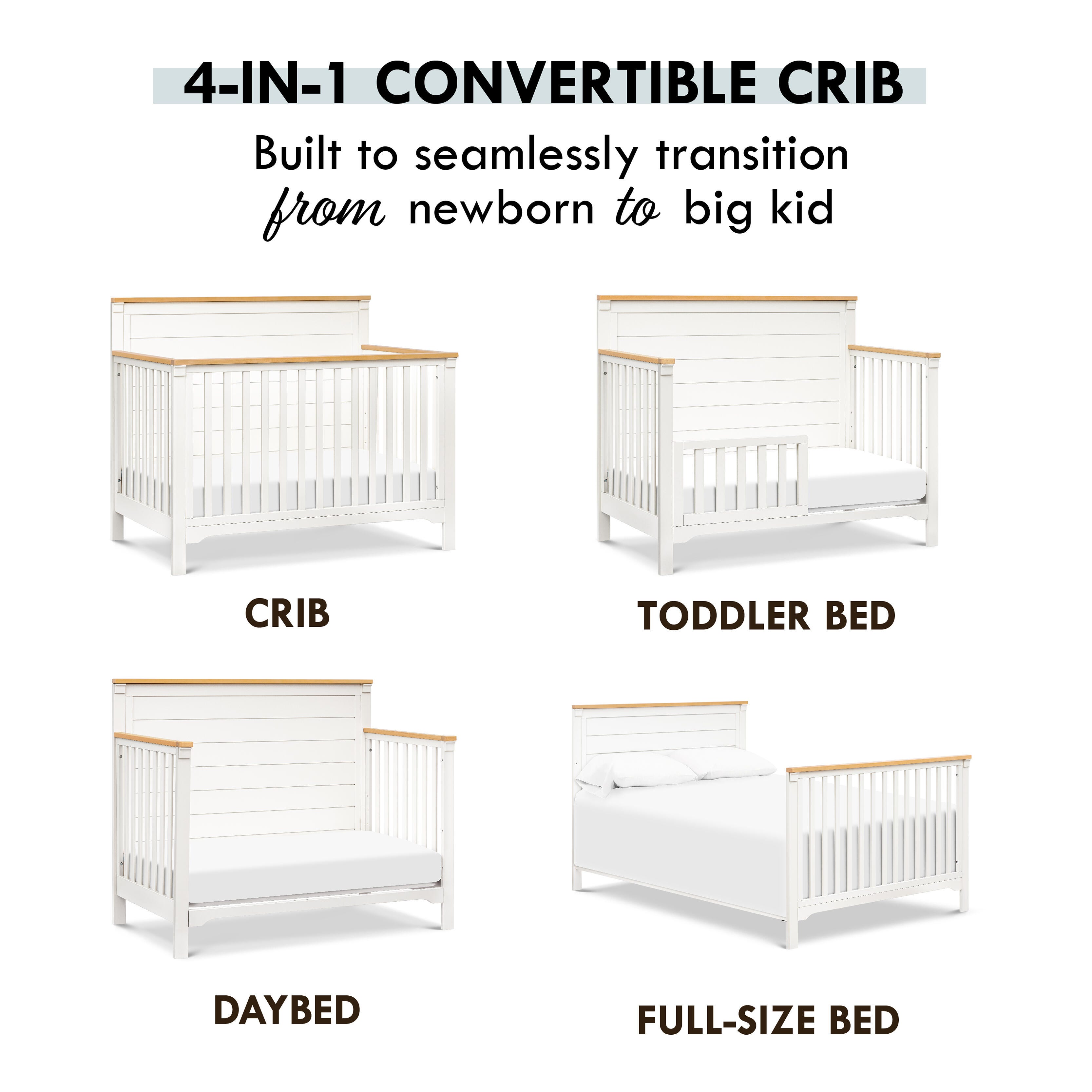 DaVinci Shea 4-in-1 Convertible Crib, Warm White/Honey, large
