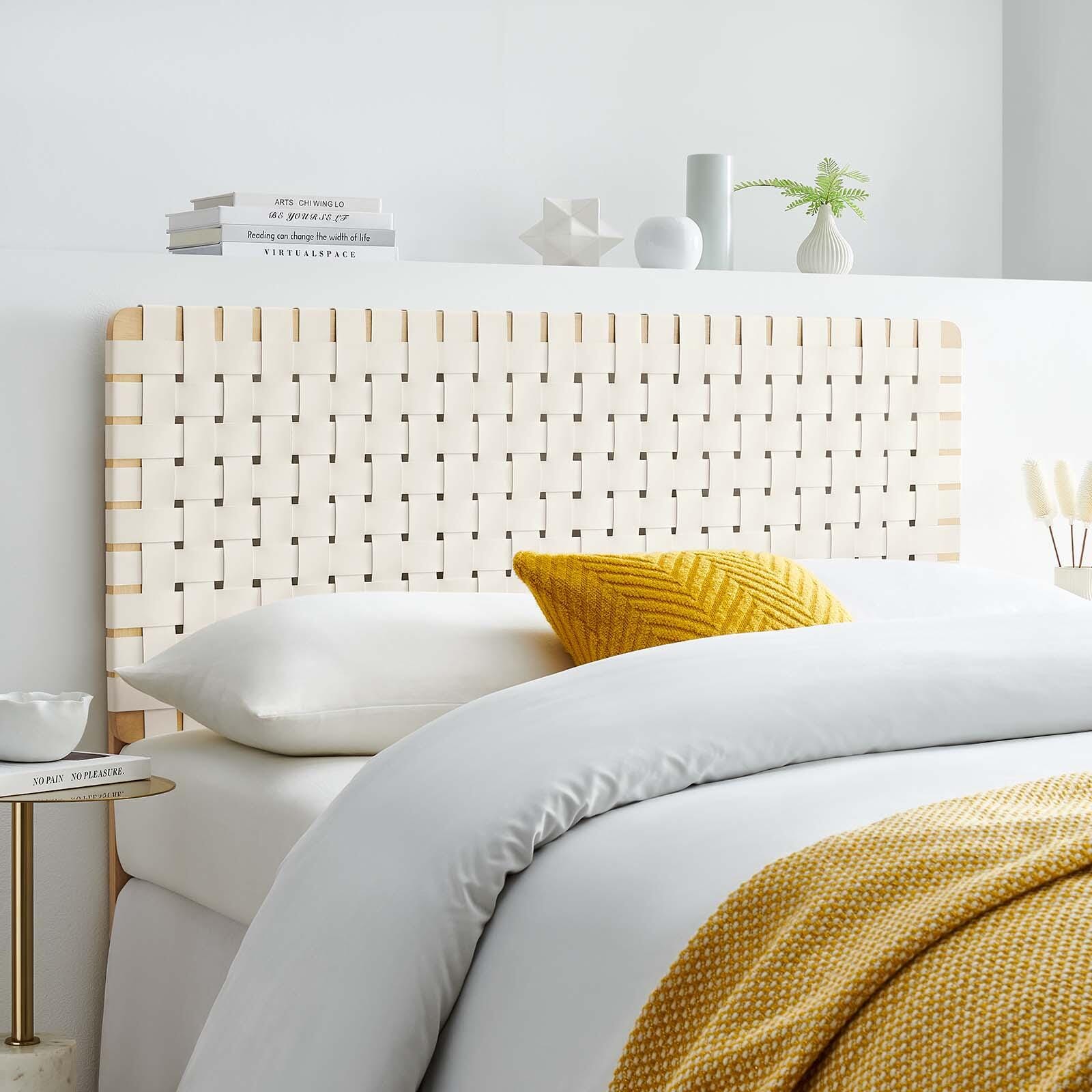 Sparta Weave Full Vegan Leather Headboard, Natural/Beige, large