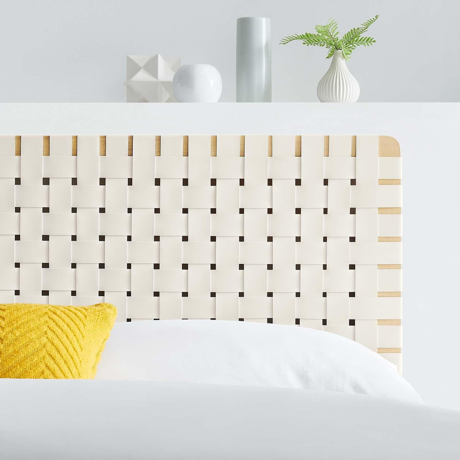 Sparta Weave Full Vegan Leather Headboard, Natural/Beige, large
