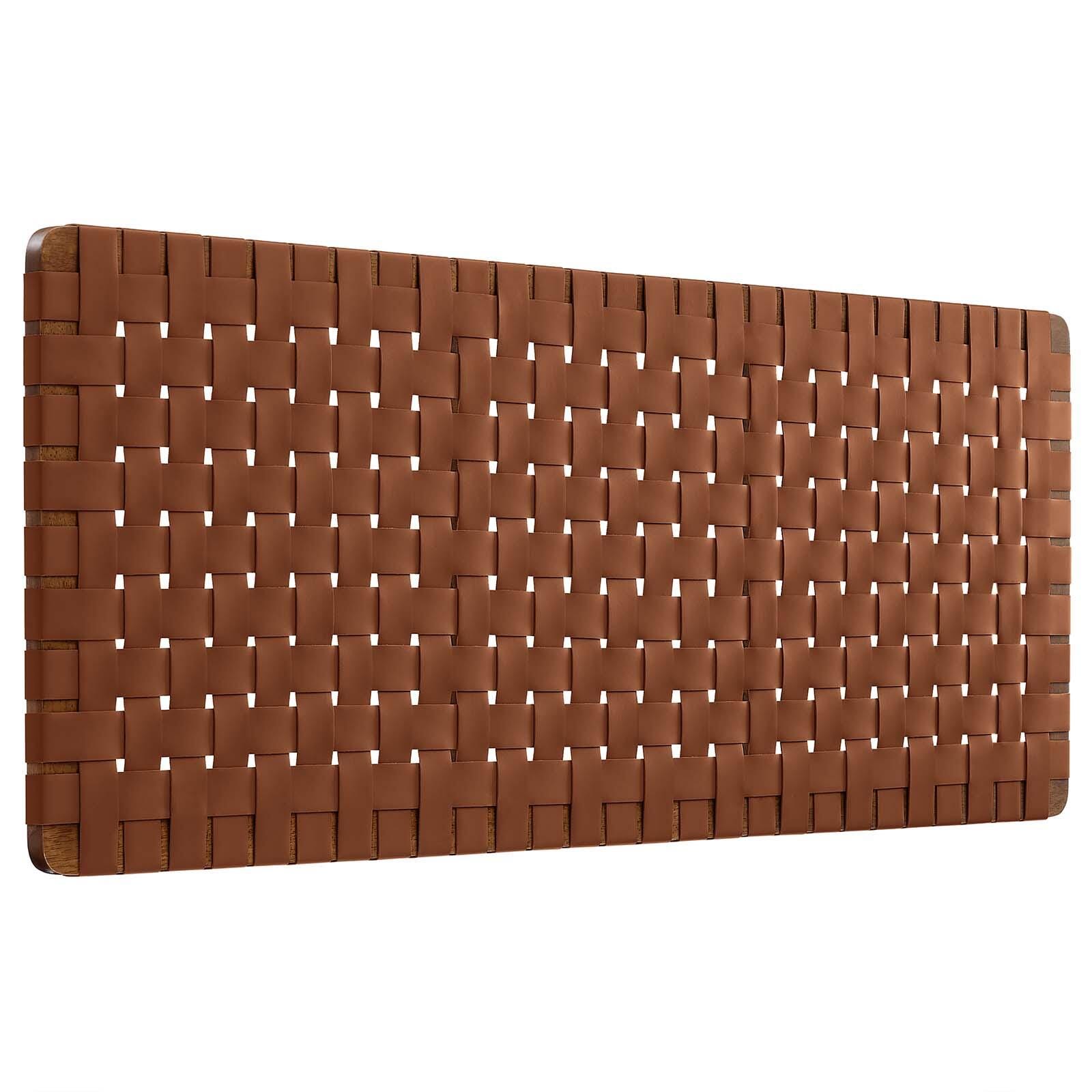 Sparta Weave Wall-Mount Queen Vegan Leather Headboard, Walnut/Brown, large