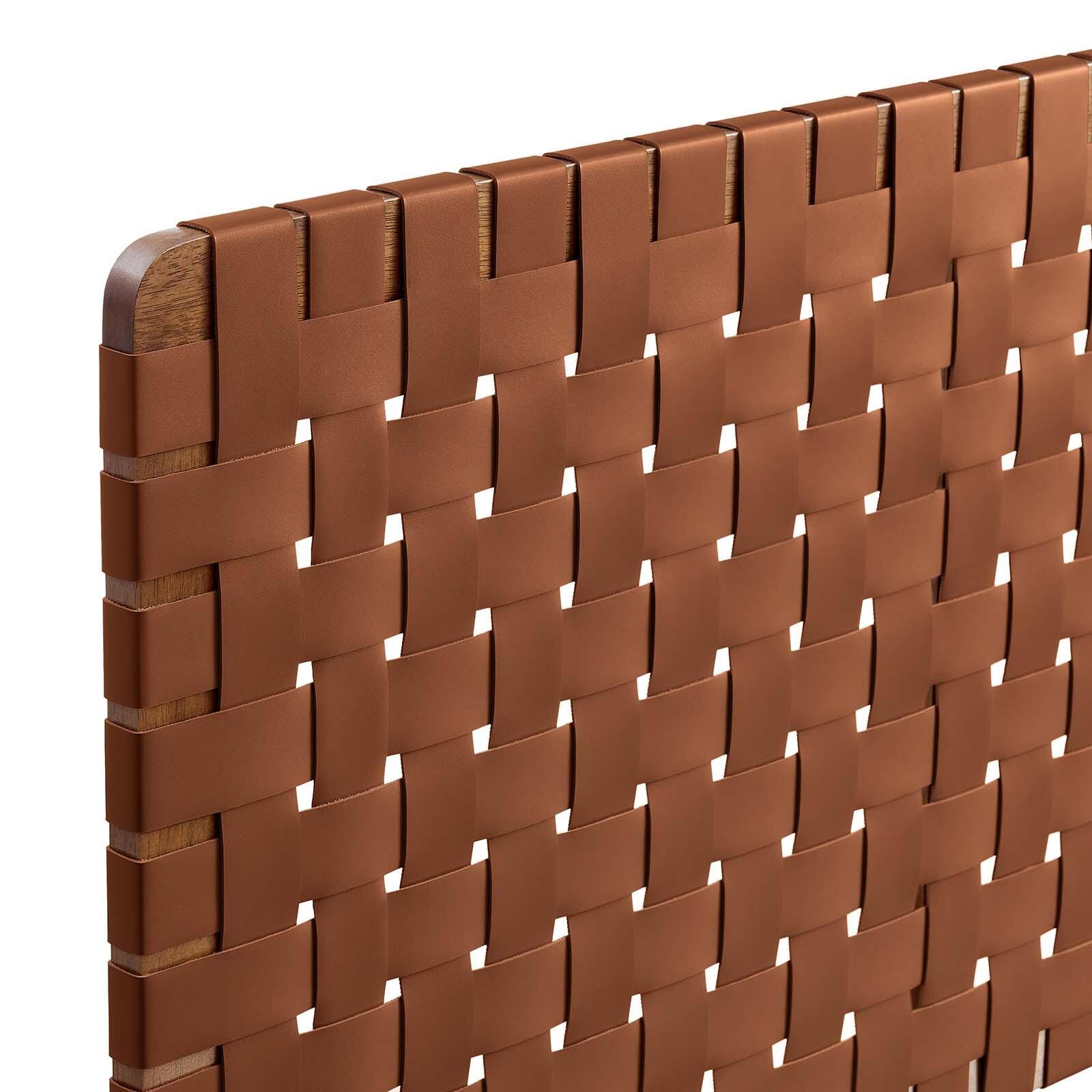 Sparta Weave Wall-Mount Queen Vegan Leather Headboard, Walnut/Brown, large