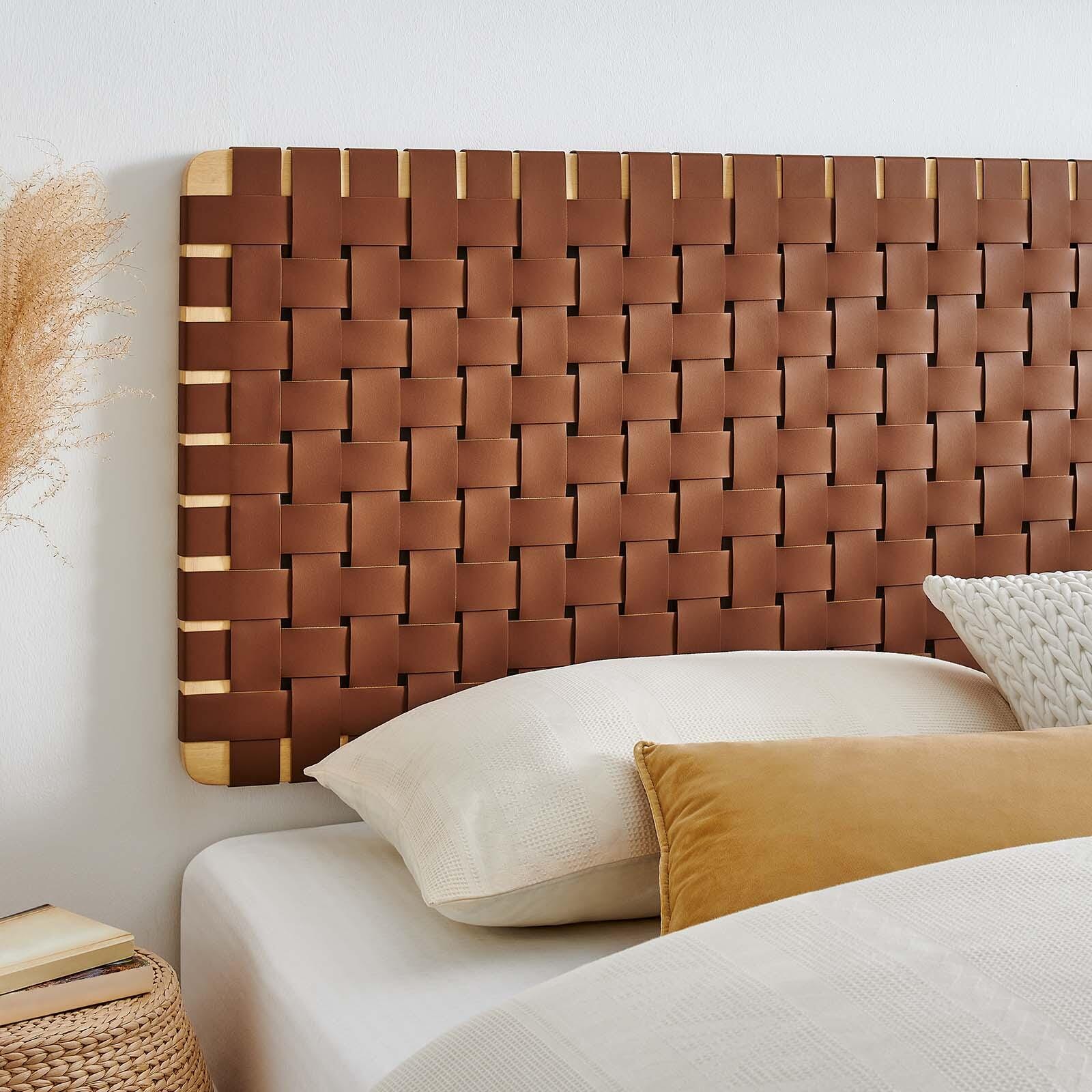 Sparta Weave Wall-Mount King Vegan Leather Headboard, Natural/Brown, large