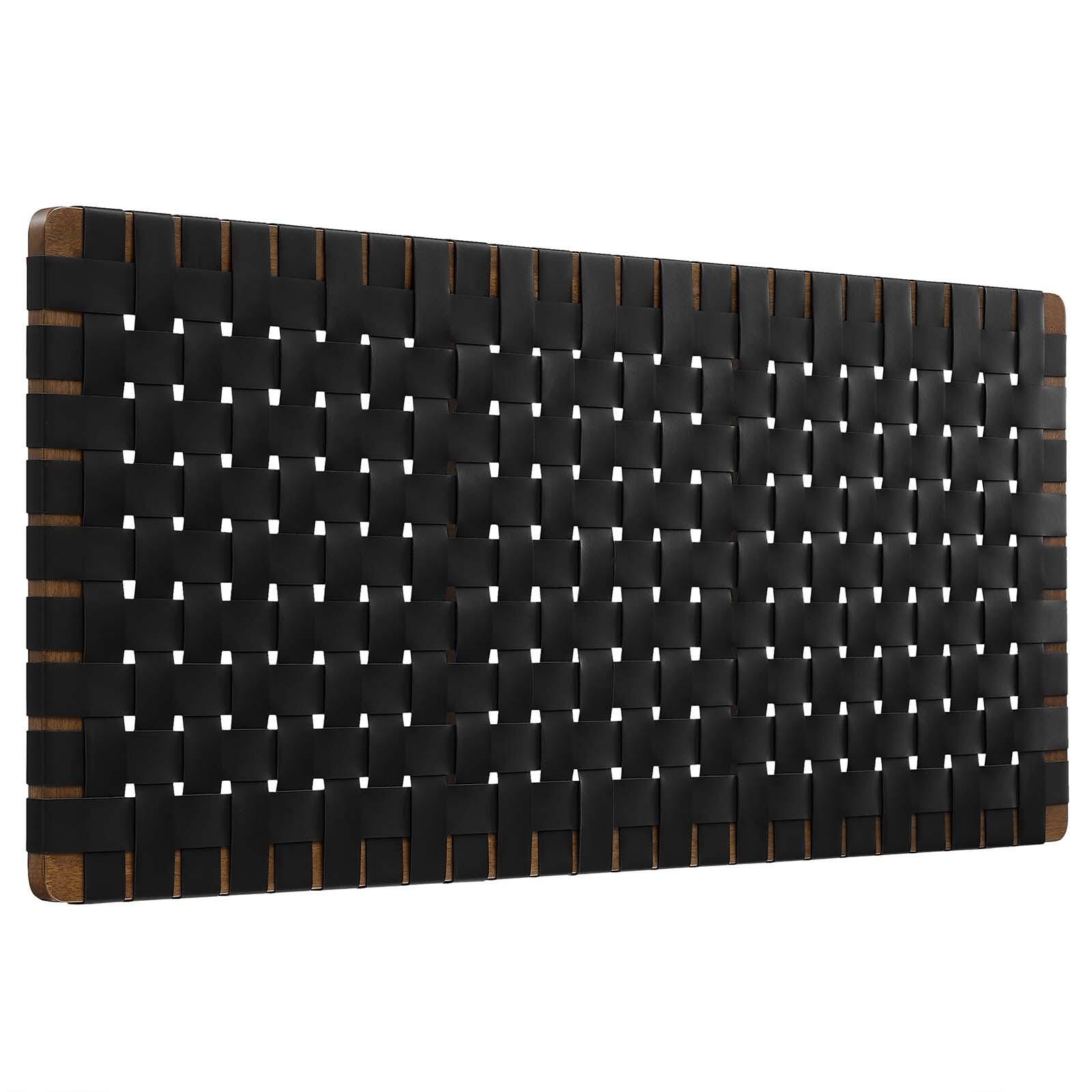 Sparta Weave Wall-Mount Full Vegan Leather Headboard, Walnut/Black, large