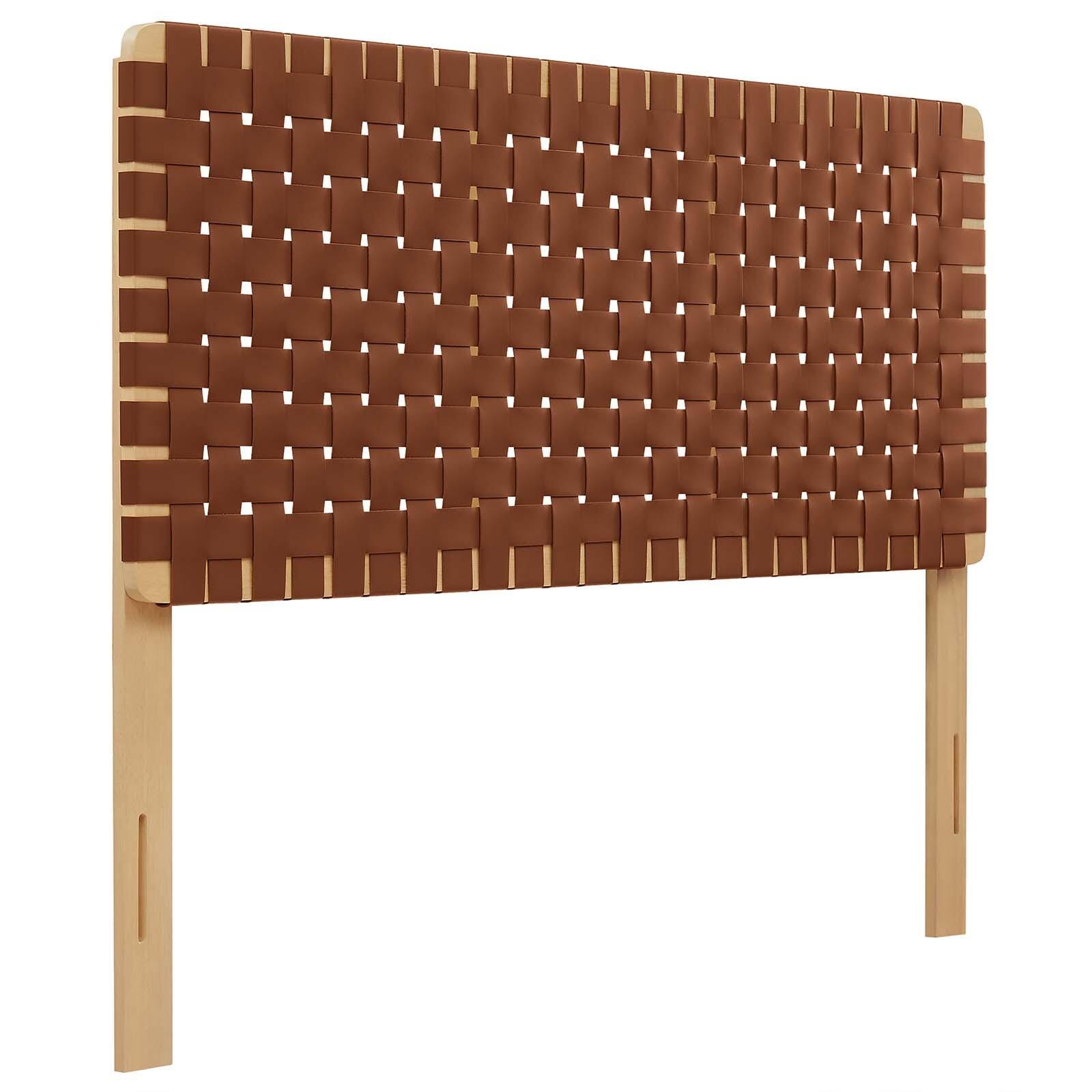 Sparta Weave Full Vegan Leather Headboard, Natural/Brown, large