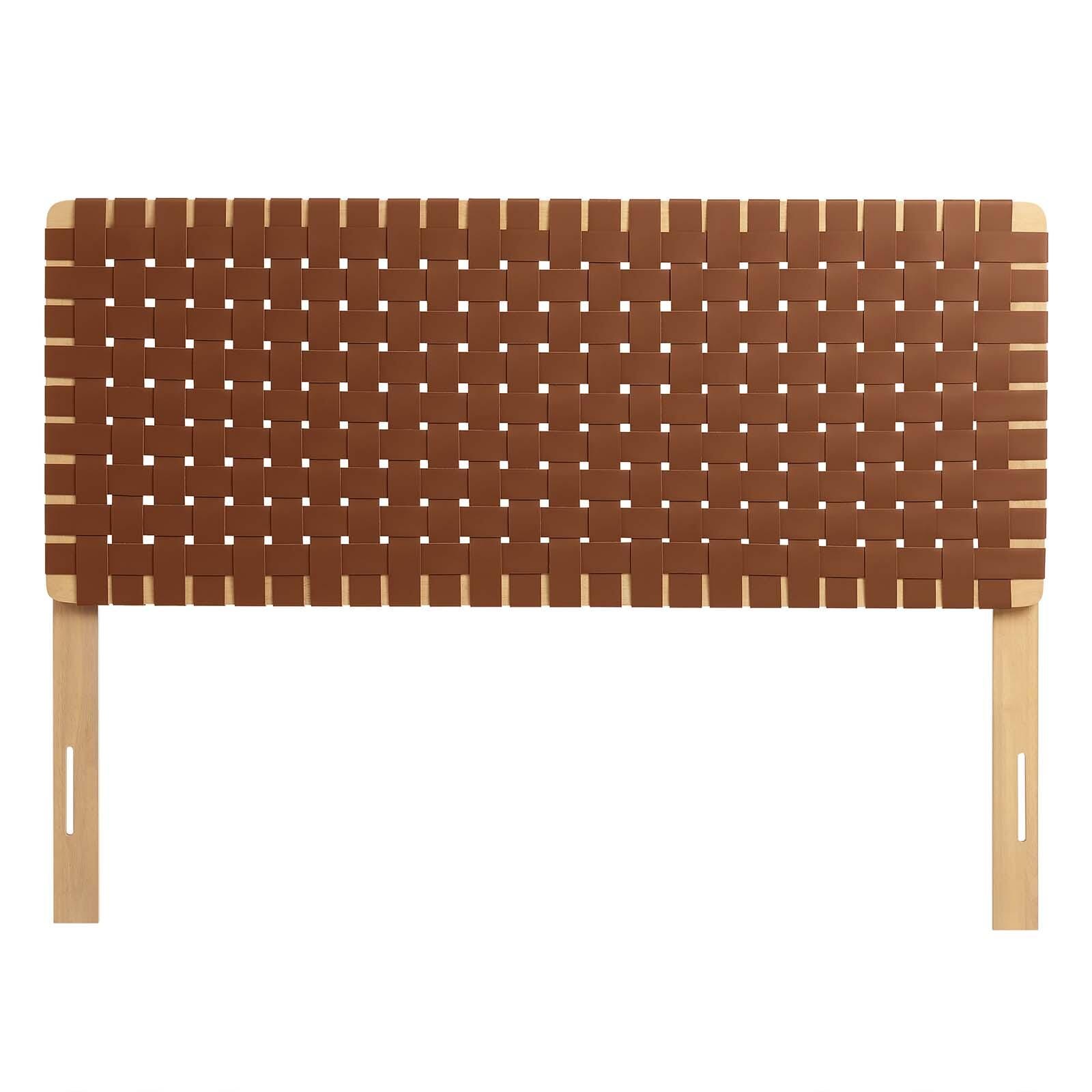 Sparta Weave Full Vegan Leather Headboard, Natural/Brown, large