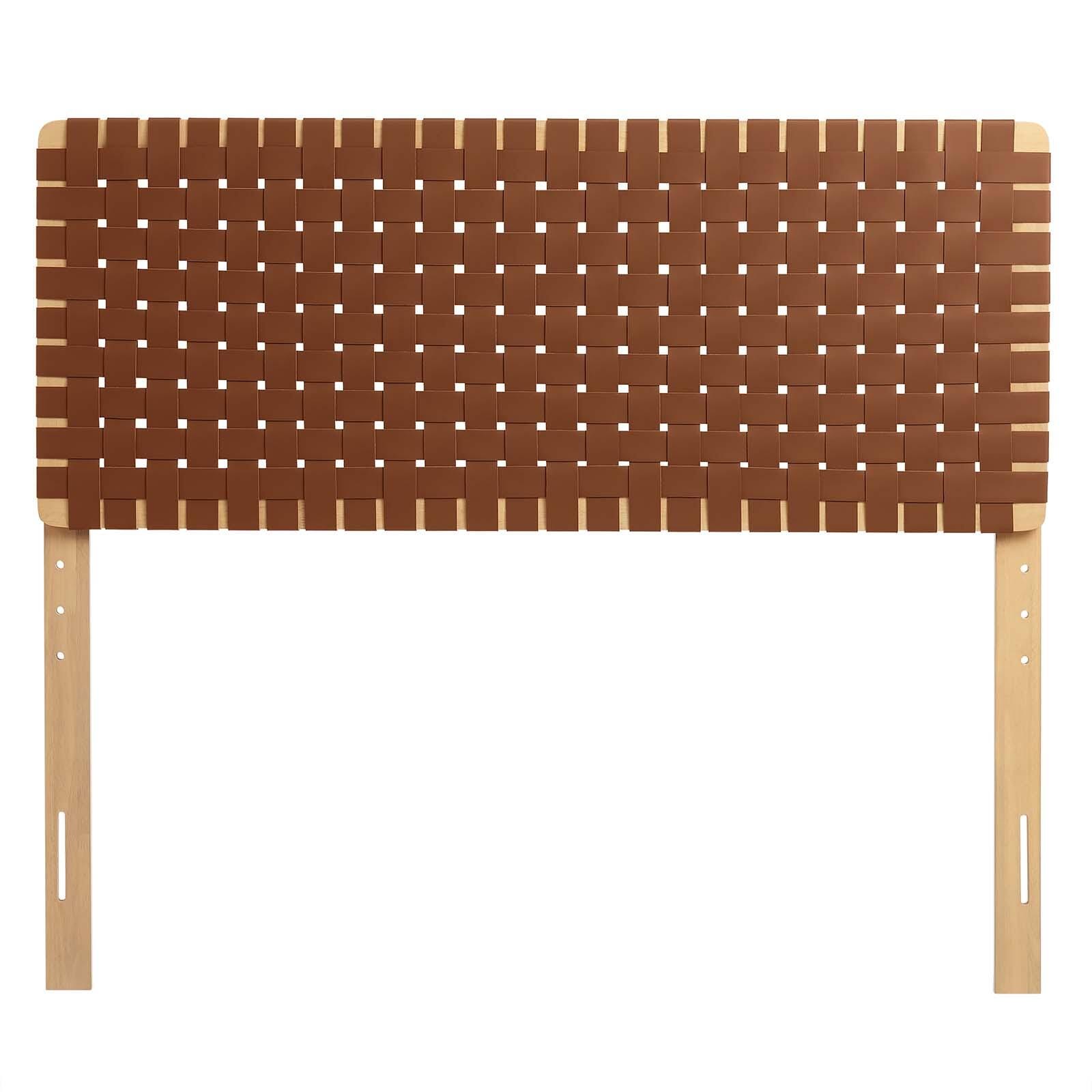 Sparta Weave Full Vegan Leather Headboard, Natural/Brown, large