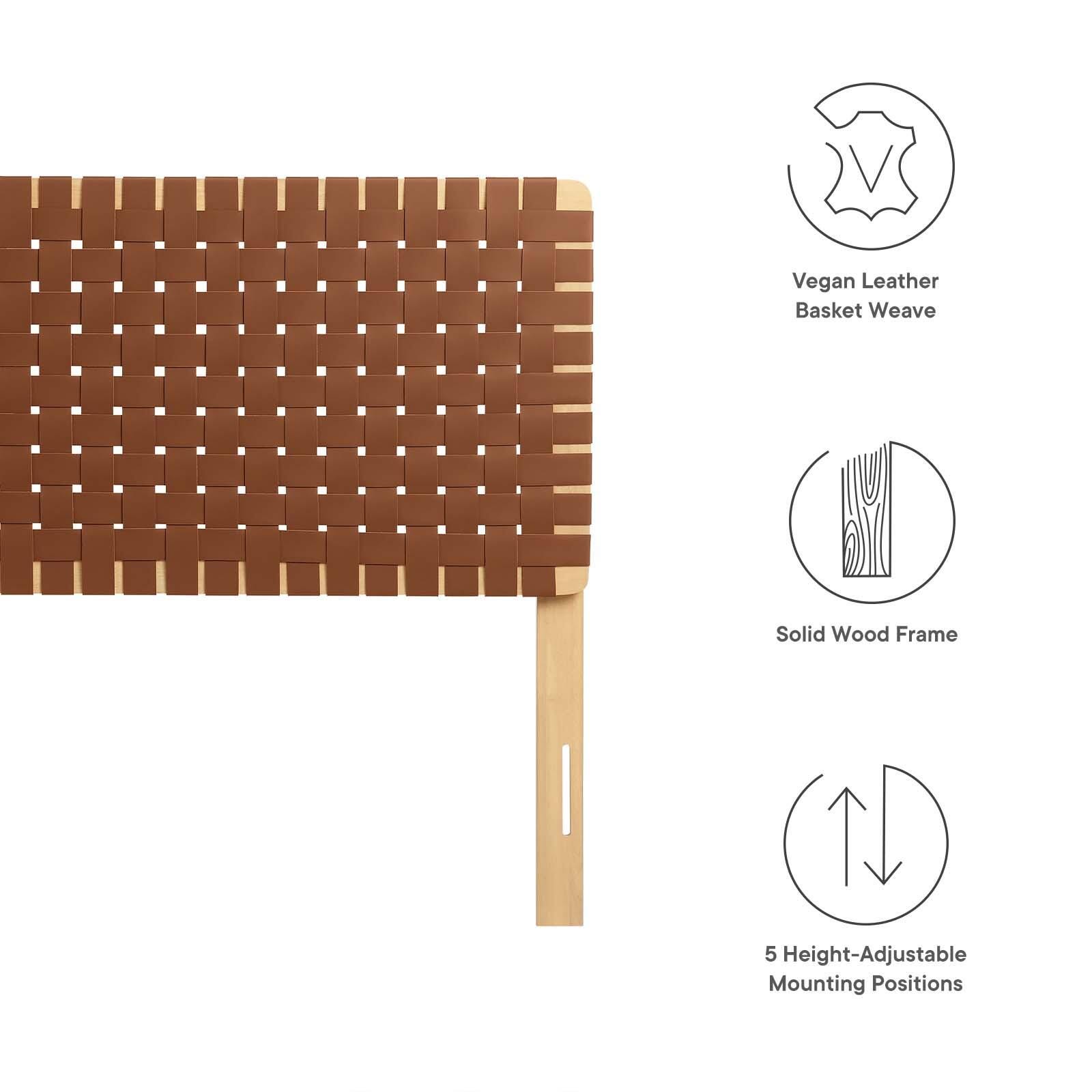 Sparta Weave Full Vegan Leather Headboard, Natural/Brown, large