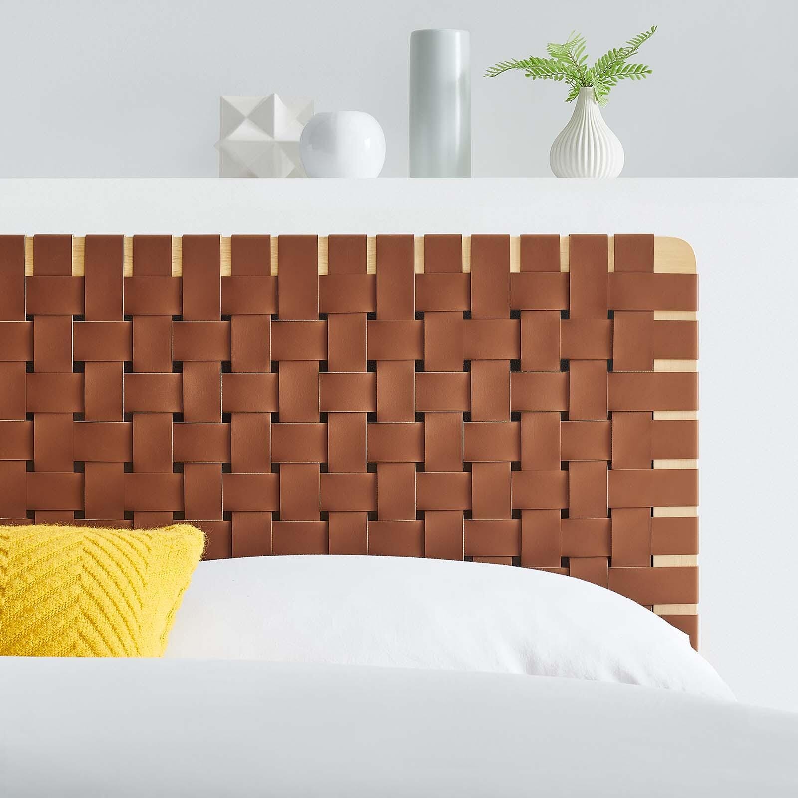 Sparta Weave Full Vegan Leather Headboard, Natural/Brown, large