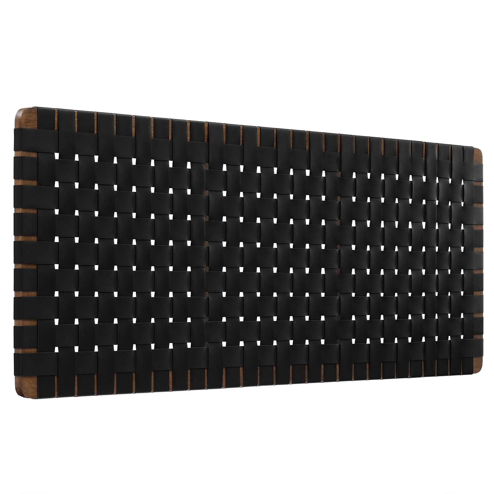 Sparta Weave Wall-Mount Queen Vegan Leather Headboard, Walnut/Black, large