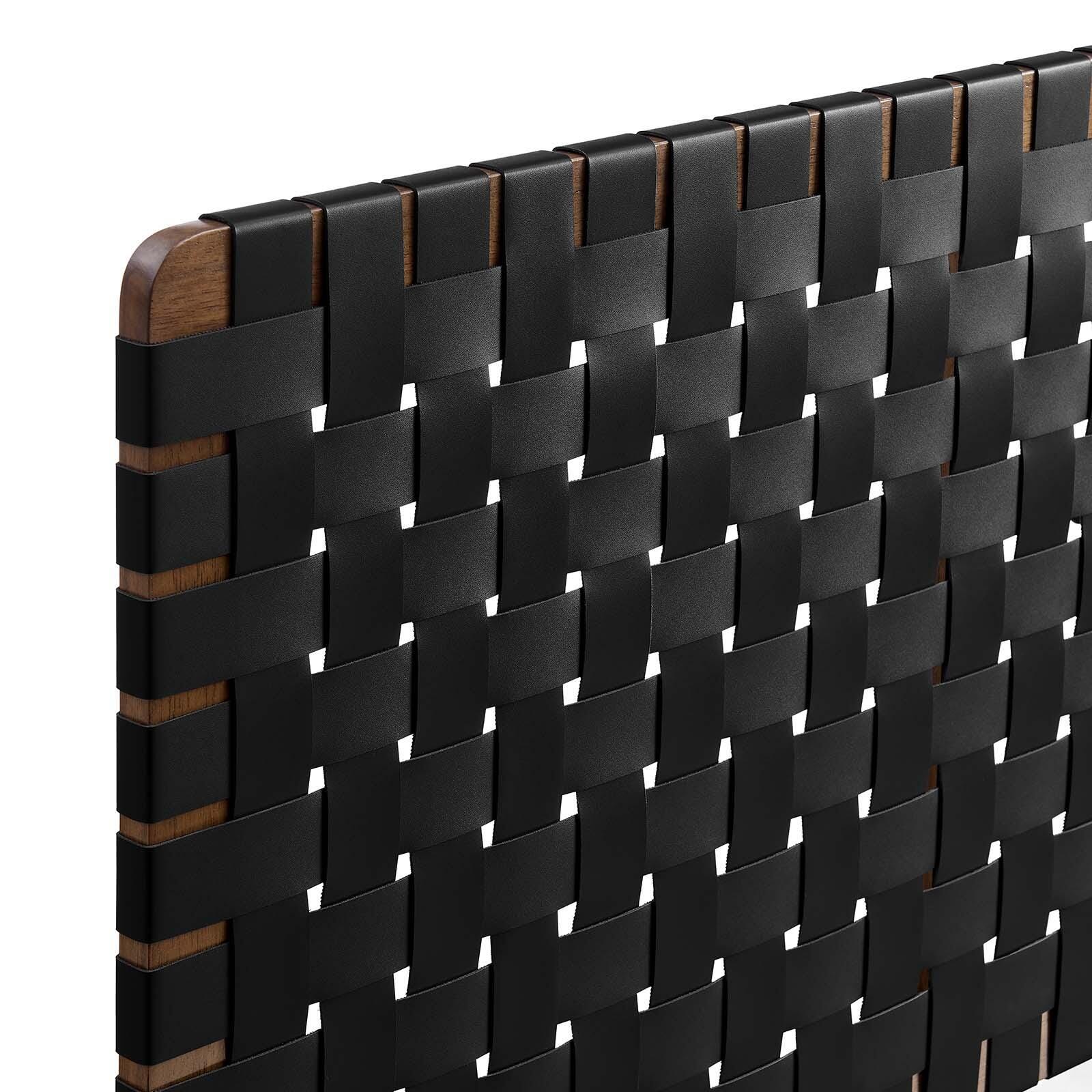 Sparta Weave Wall-Mount Queen Vegan Leather Headboard, Walnut/Black, large