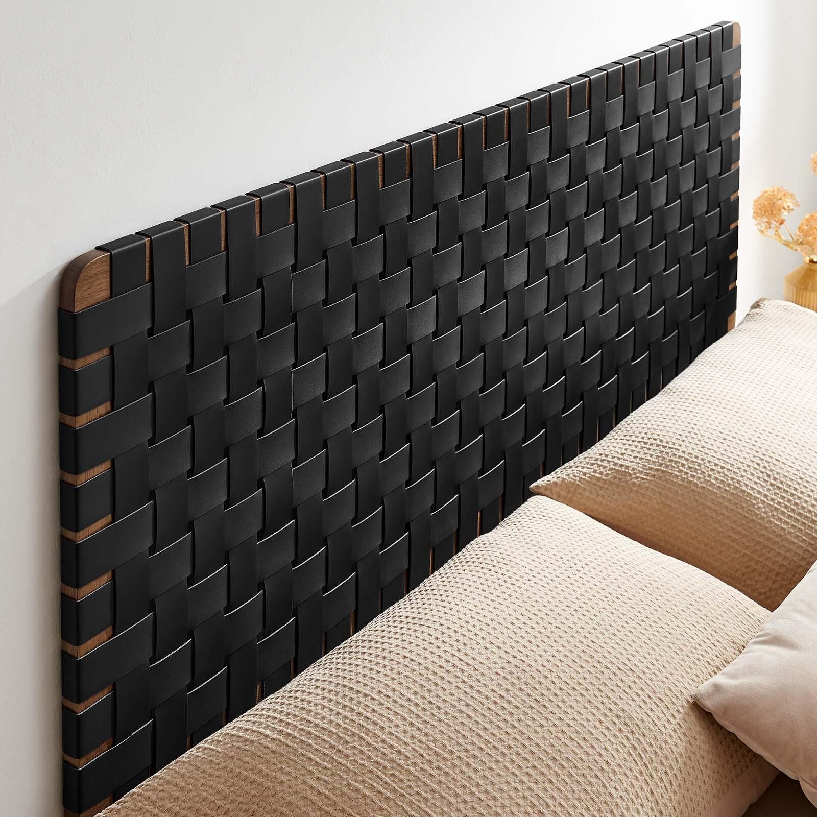 Sparta Weave Wall-Mount Queen Vegan Leather Headboard, Walnut/Black, large