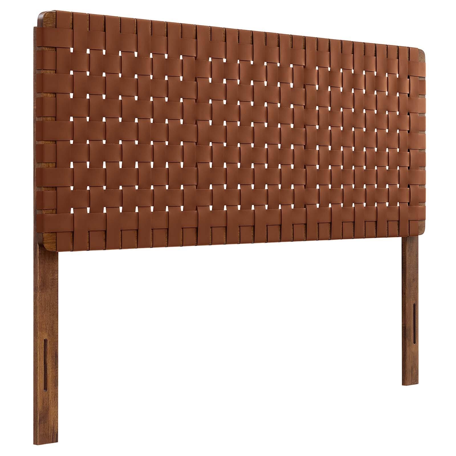 Sparta Weave Queen Vegan Leather Headboard, Walnut/Brown, large